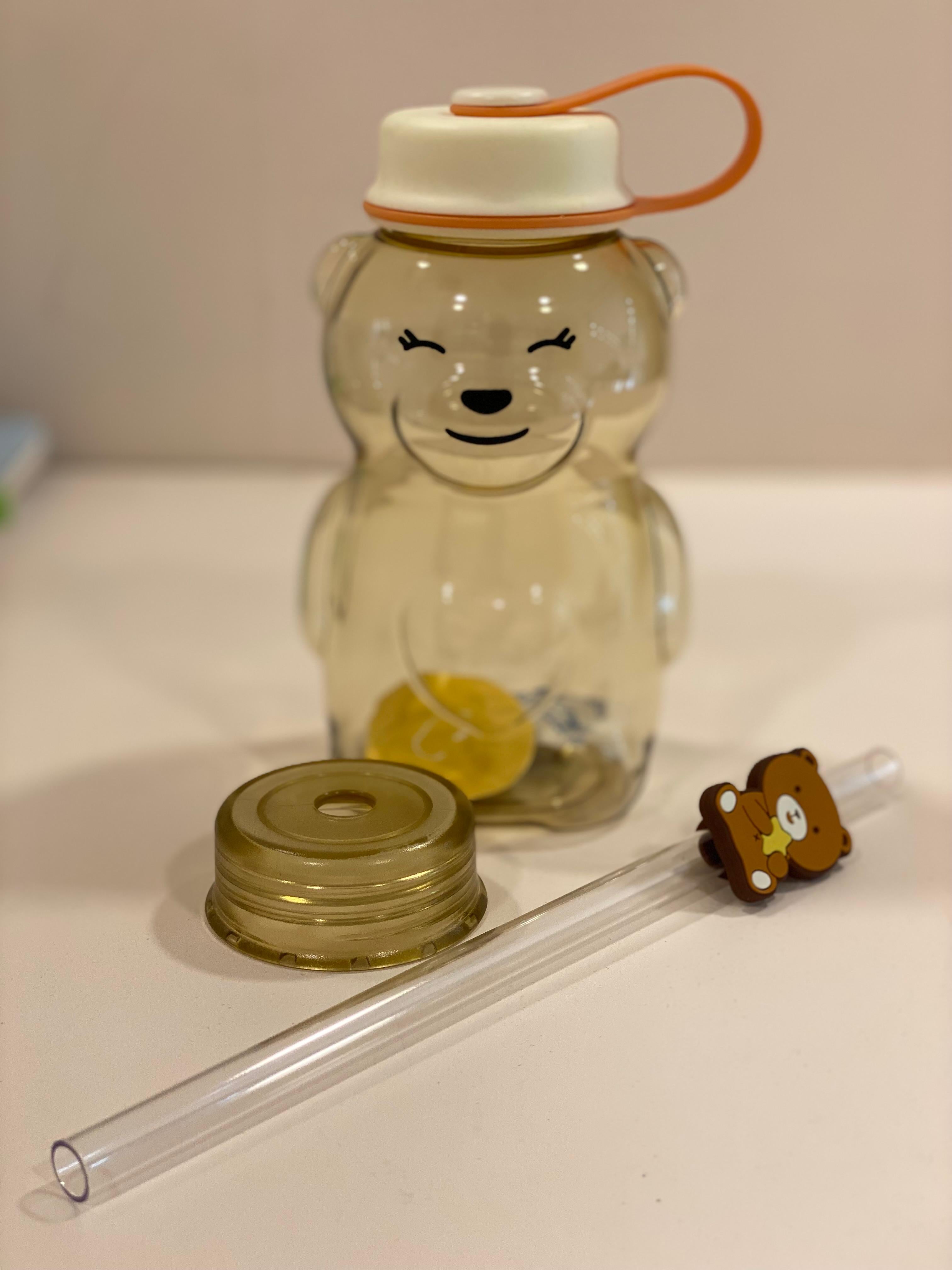 Cute Bear Shape Kids Water Bottle with Straw Lid | BPA-Free Cartoon Sipper Bottle for School & Travel