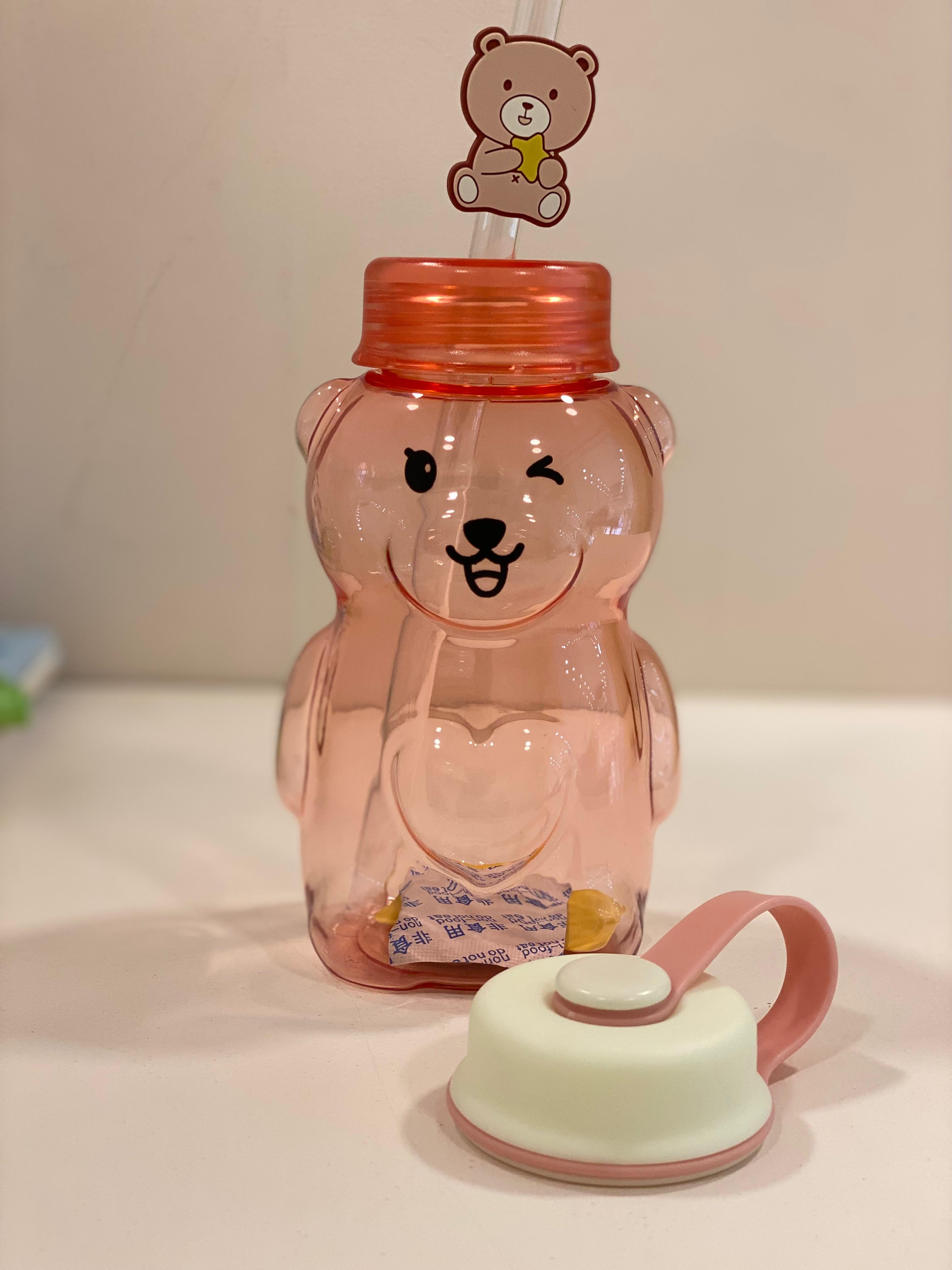 Cute Bear Shape Kids Water Bottle with Straw Lid | BPA-Free Cartoon Sipper Bottle for School & Travel