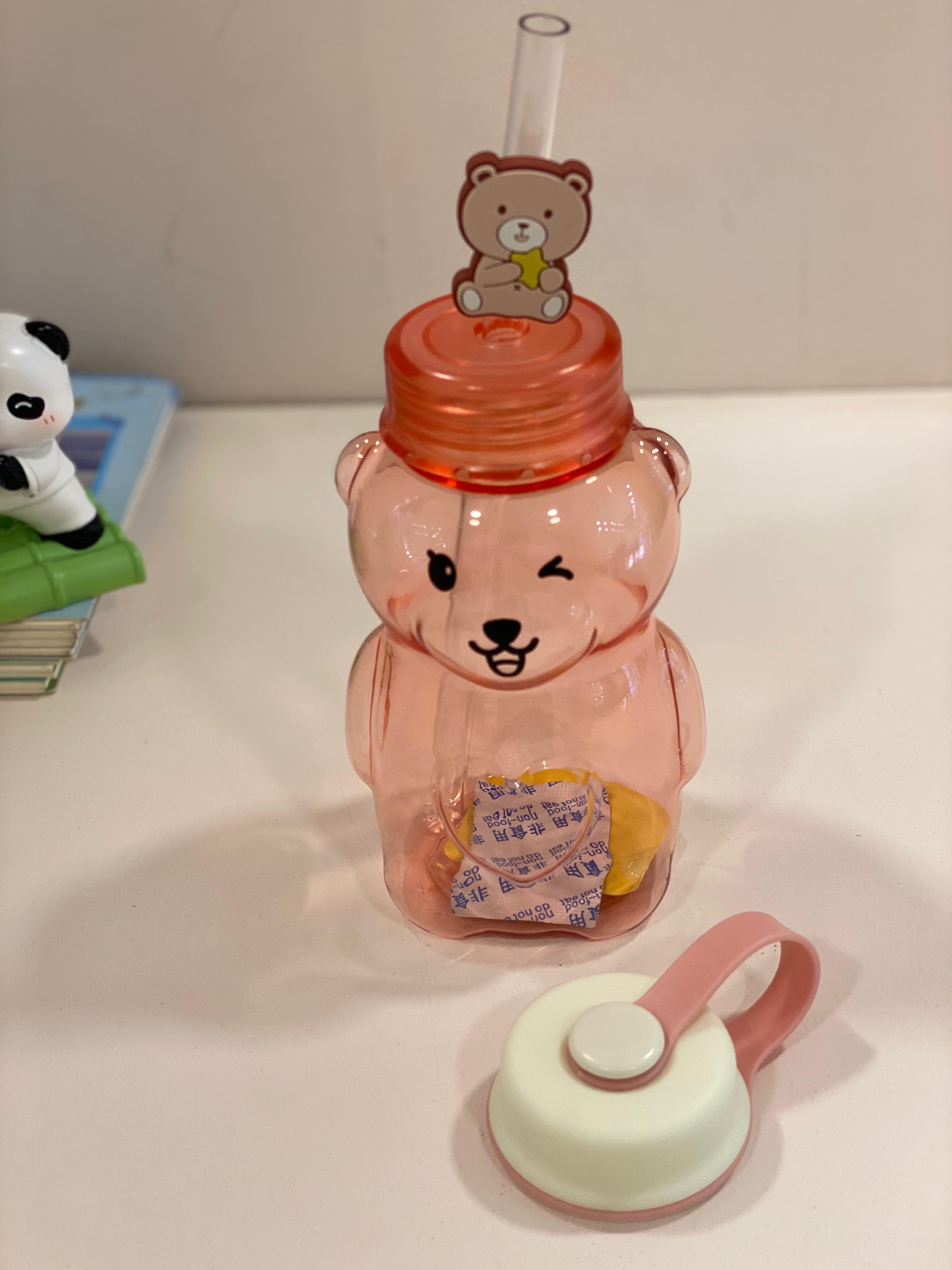 Cute Bear Shape Kids Water Bottle with Straw Lid | BPA-Free Cartoon Sipper Bottle for School & Travel