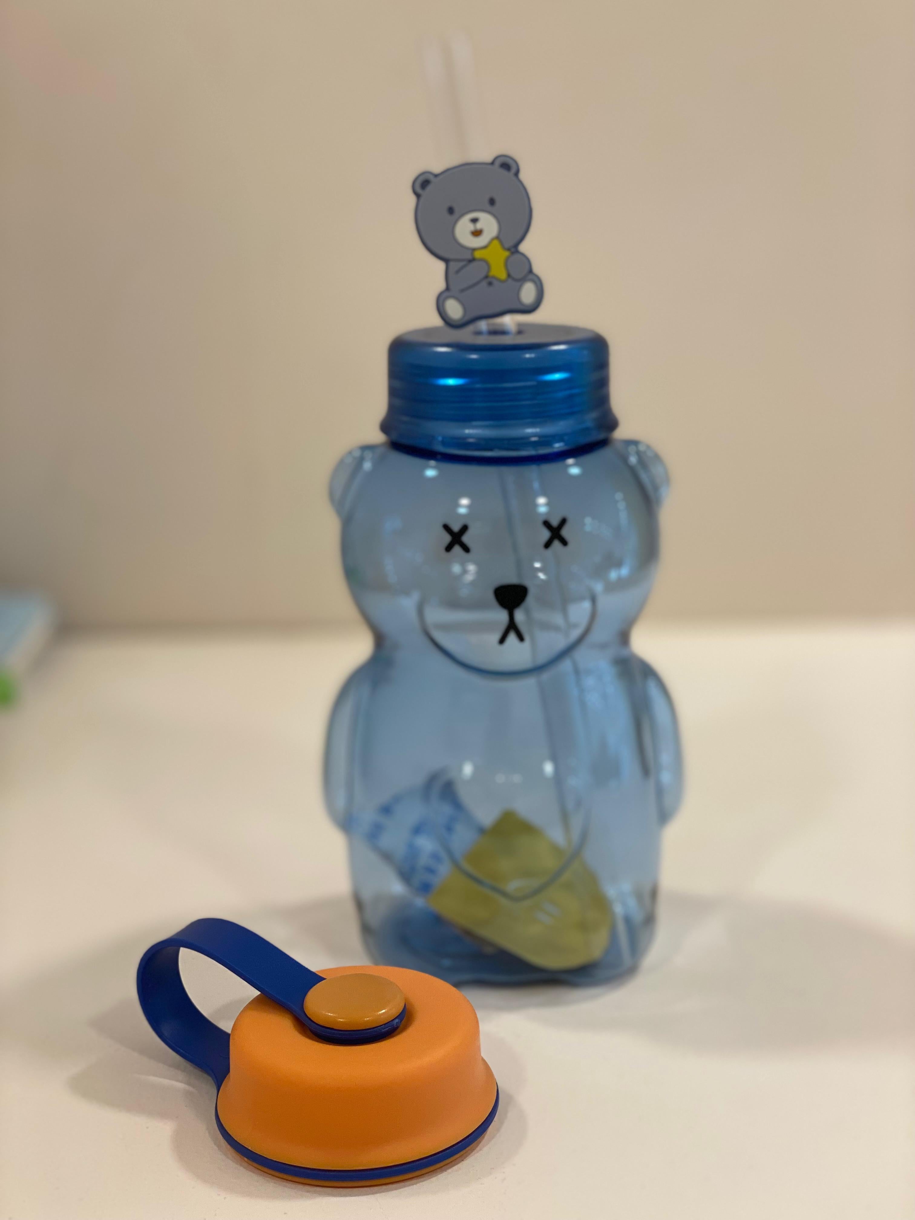 Cute Bear Shape Kids Water Bottle with Straw Lid | BPA-Free Cartoon Sipper Bottle for School & Travel