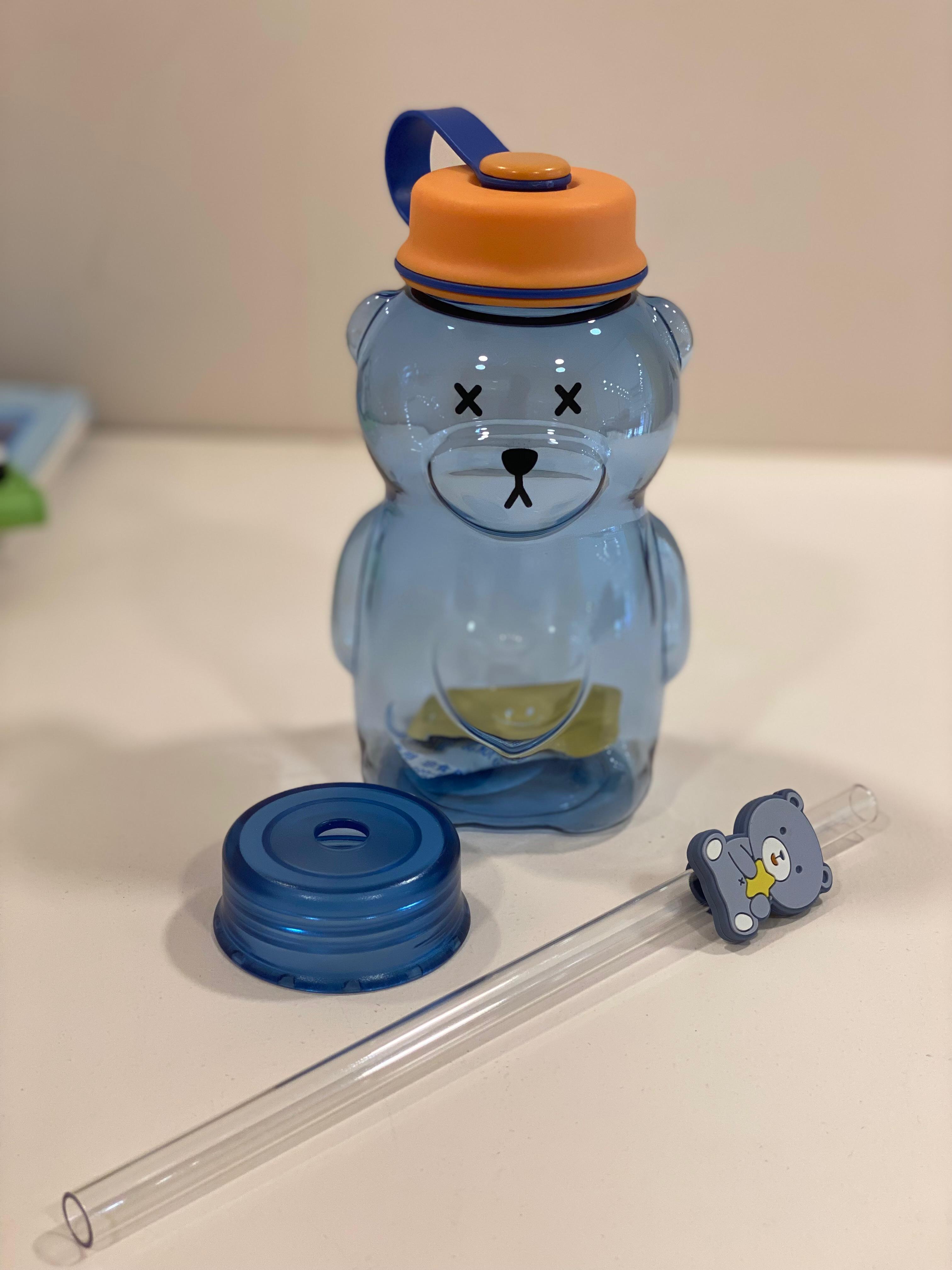 Cute Bear Shape Kids Water Bottle with Straw Lid | BPA-Free Cartoon Sipper Bottle for School & Travel