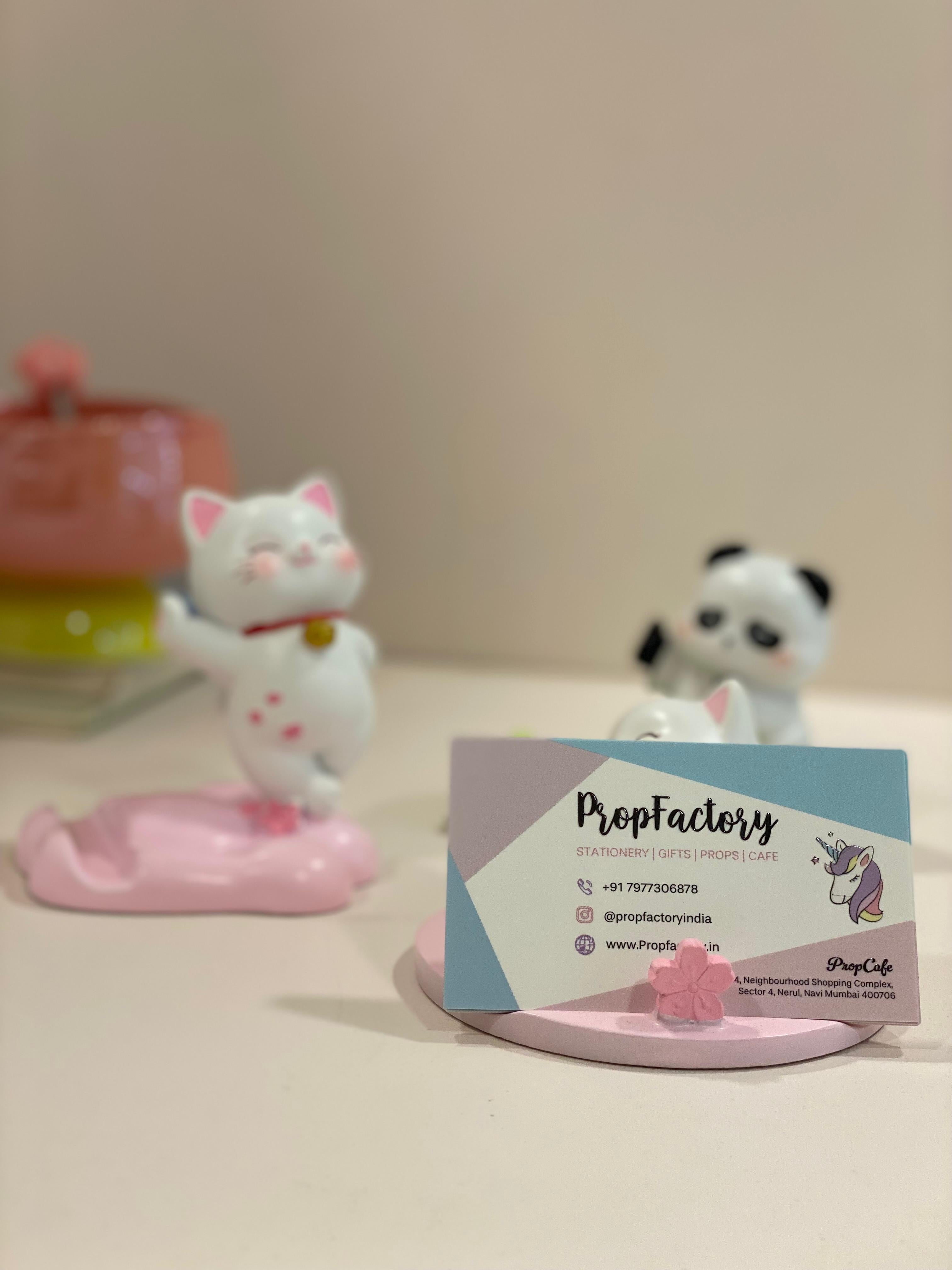 Cute Animal Desk Card Holder & Photo Stand | Panda & Lucky Cat Resin Table Decor