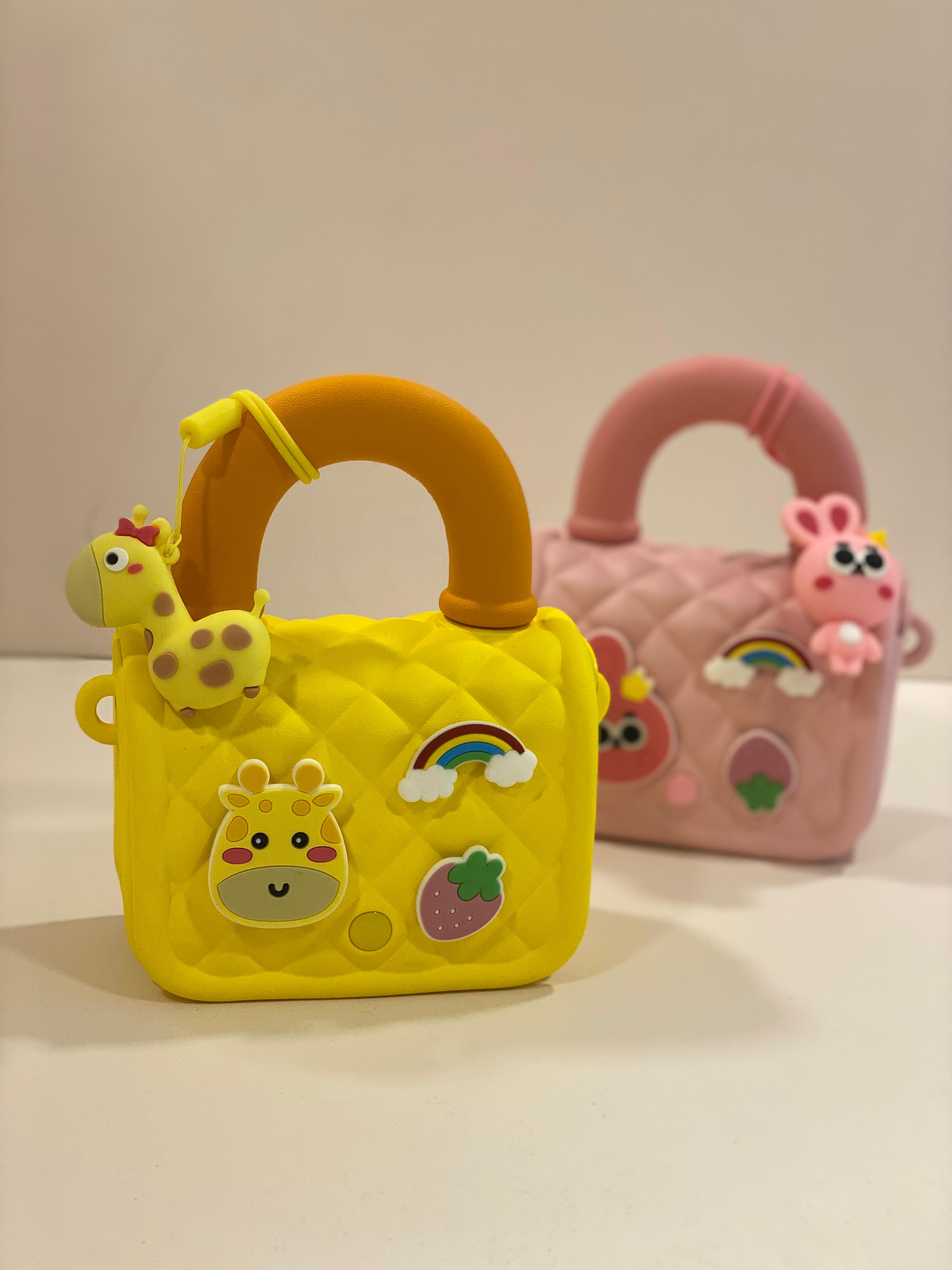 Cute Cartoon Silicone Mini Sling Bag for Kids & Girls | Quilted Handbag with Detachable Strap