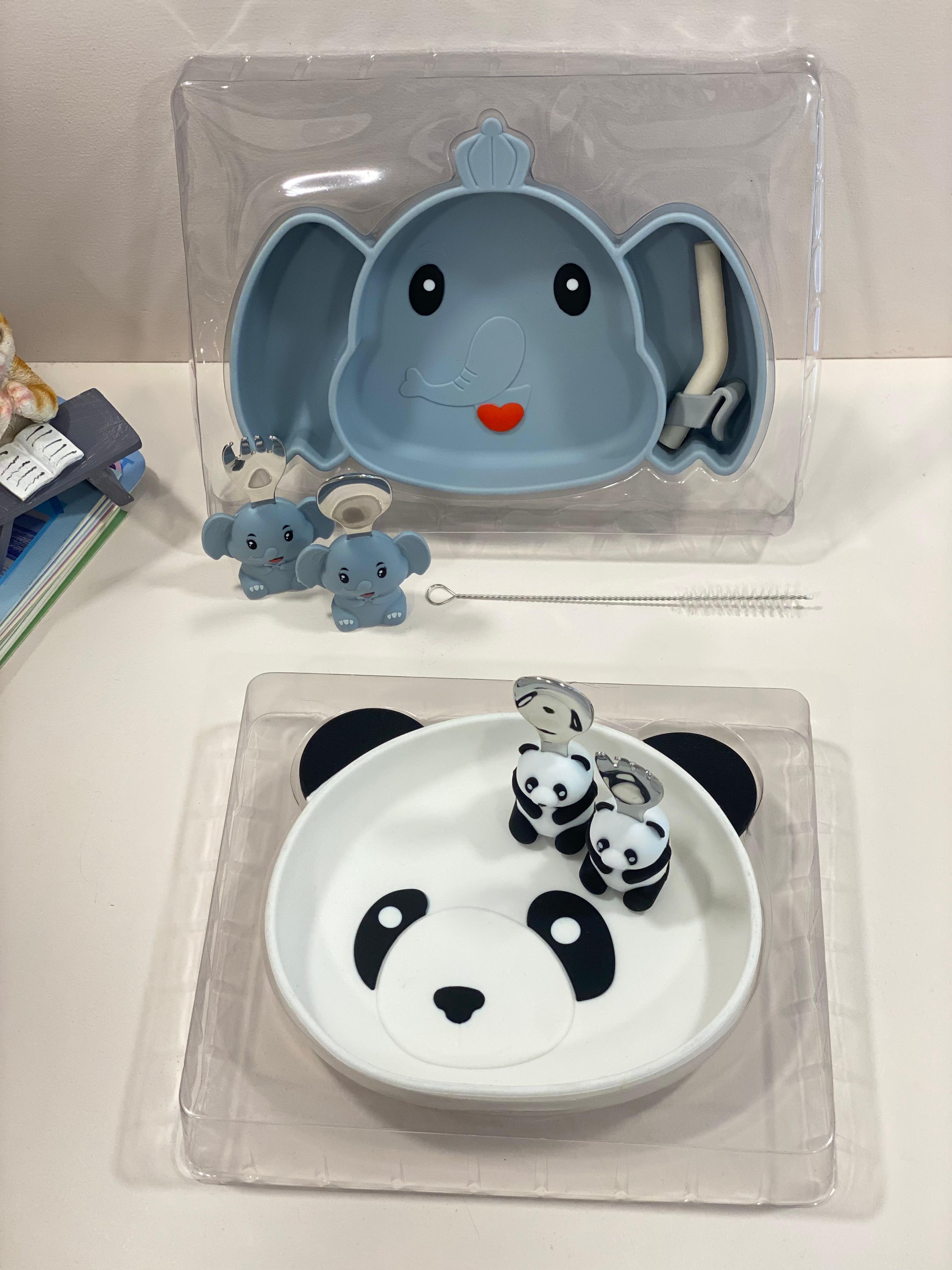 Silicone Suction Feeding Set for Kids – Panda & Elephant Plate & Cutlery
