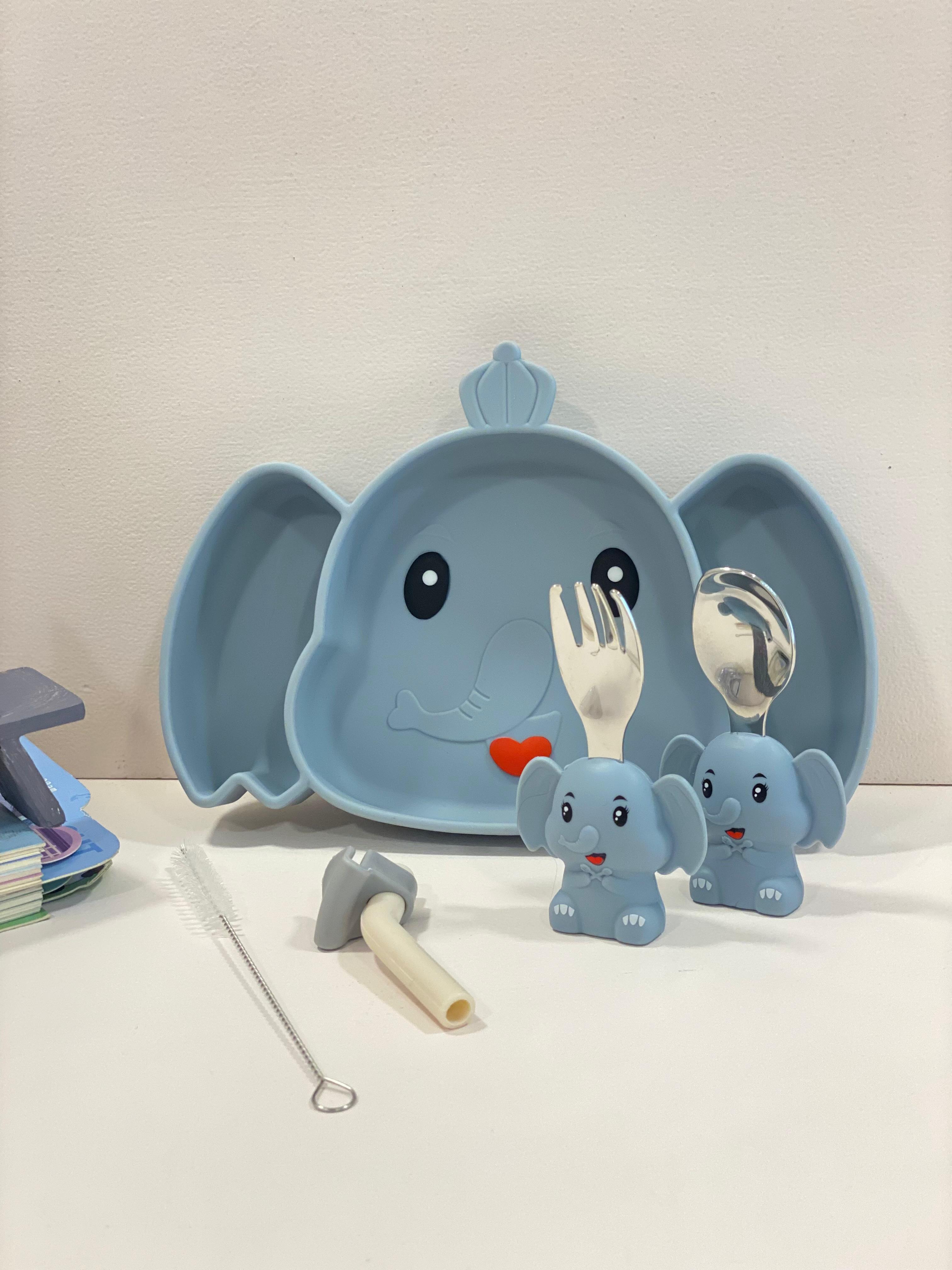 Silicone Suction Feeding Set for Kids – Panda & Elephant Plate & Cutlery
