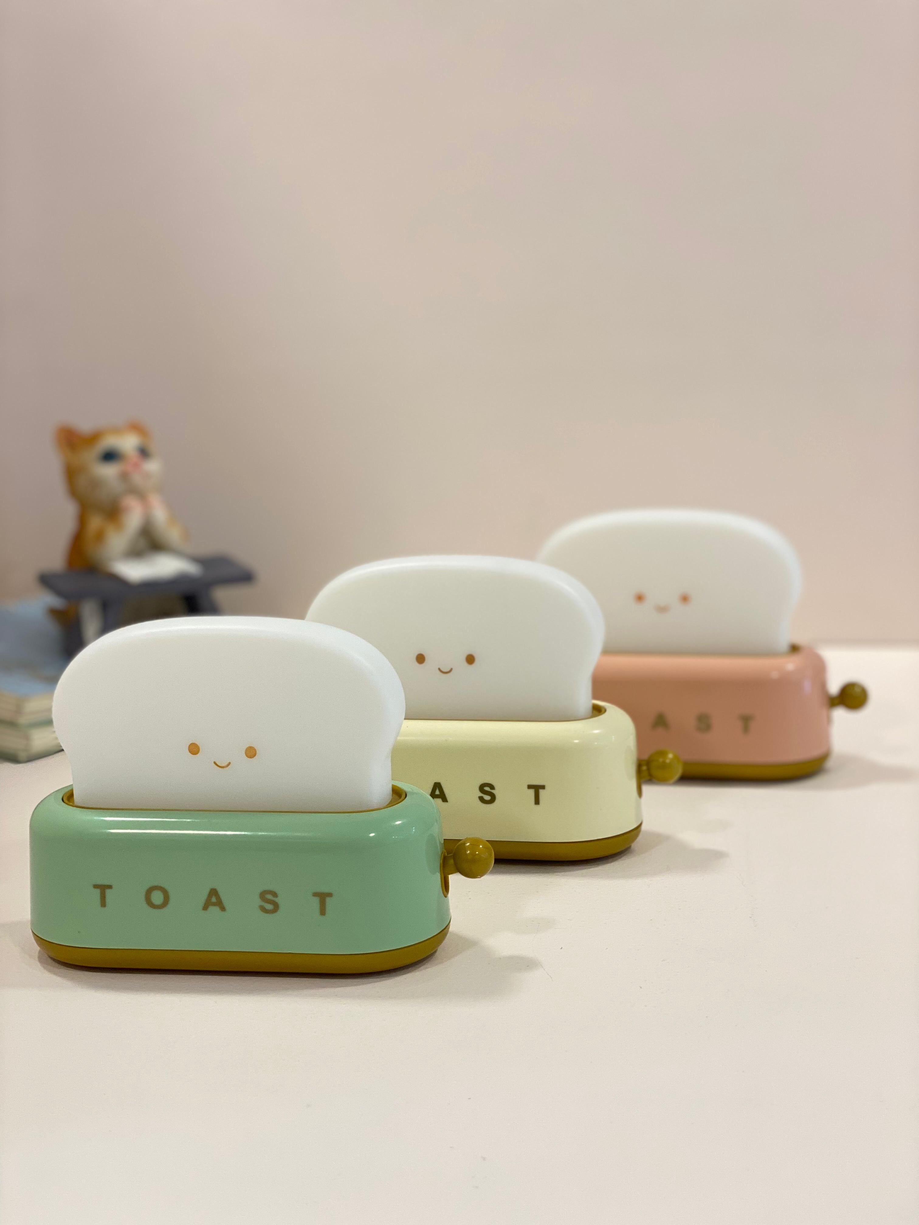 Cute Toast LED Night Lamp – Warm Light Decorative Table Lamp for Bedroom, Kids Room & Desk (Pastel Colors)