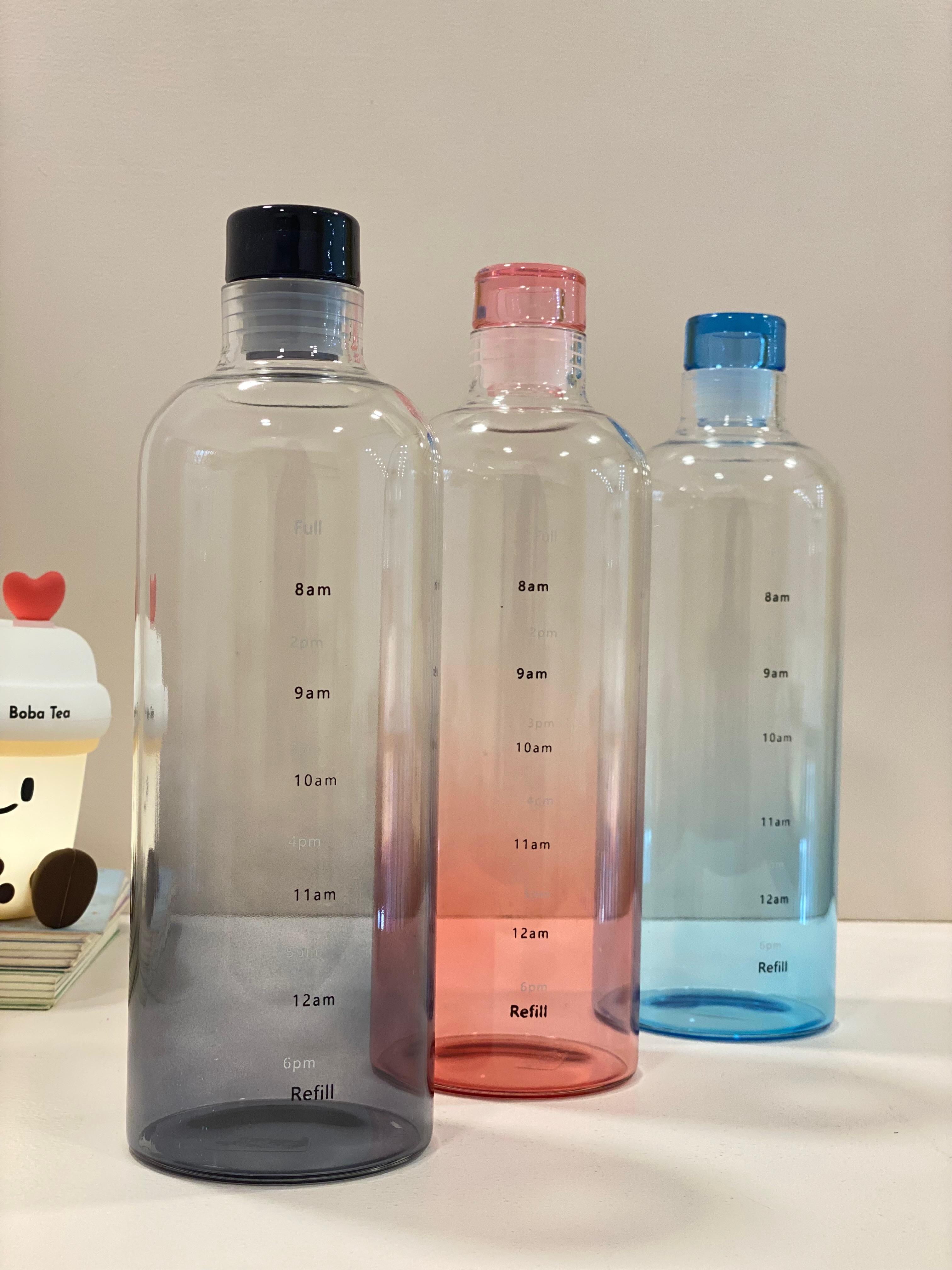 Gradient Glass Water Bottle with Time Marker | Reusable Borosilicate Glass Hydration Bottle with Hourly Markings