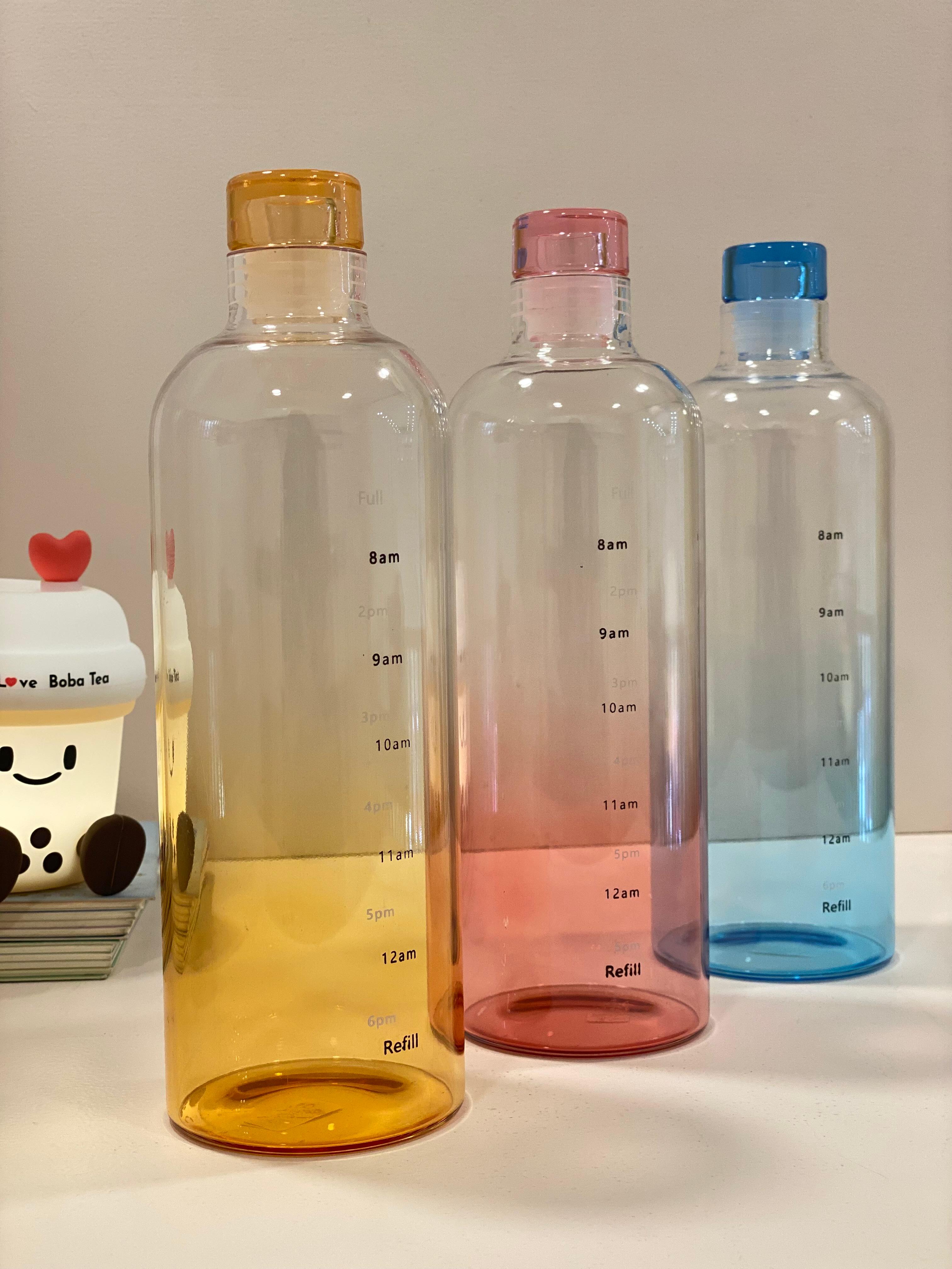 Gradient Glass Water Bottle with Time Marker | Reusable Borosilicate Glass Hydration Bottle with Hourly Markings