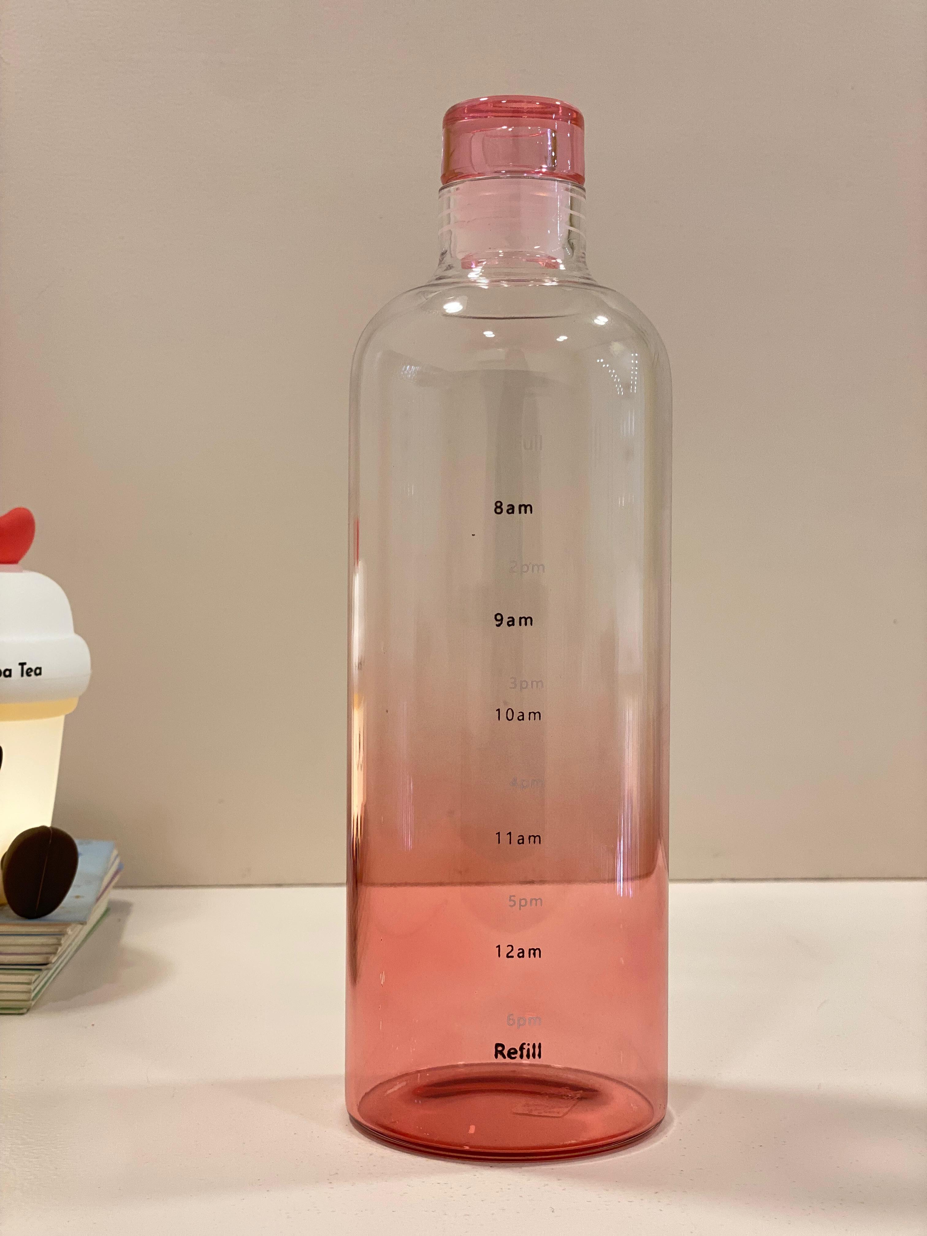 Gradient Glass Water Bottle with Time Marker | Reusable Borosilicate Glass Hydration Bottle with Hourly Markings