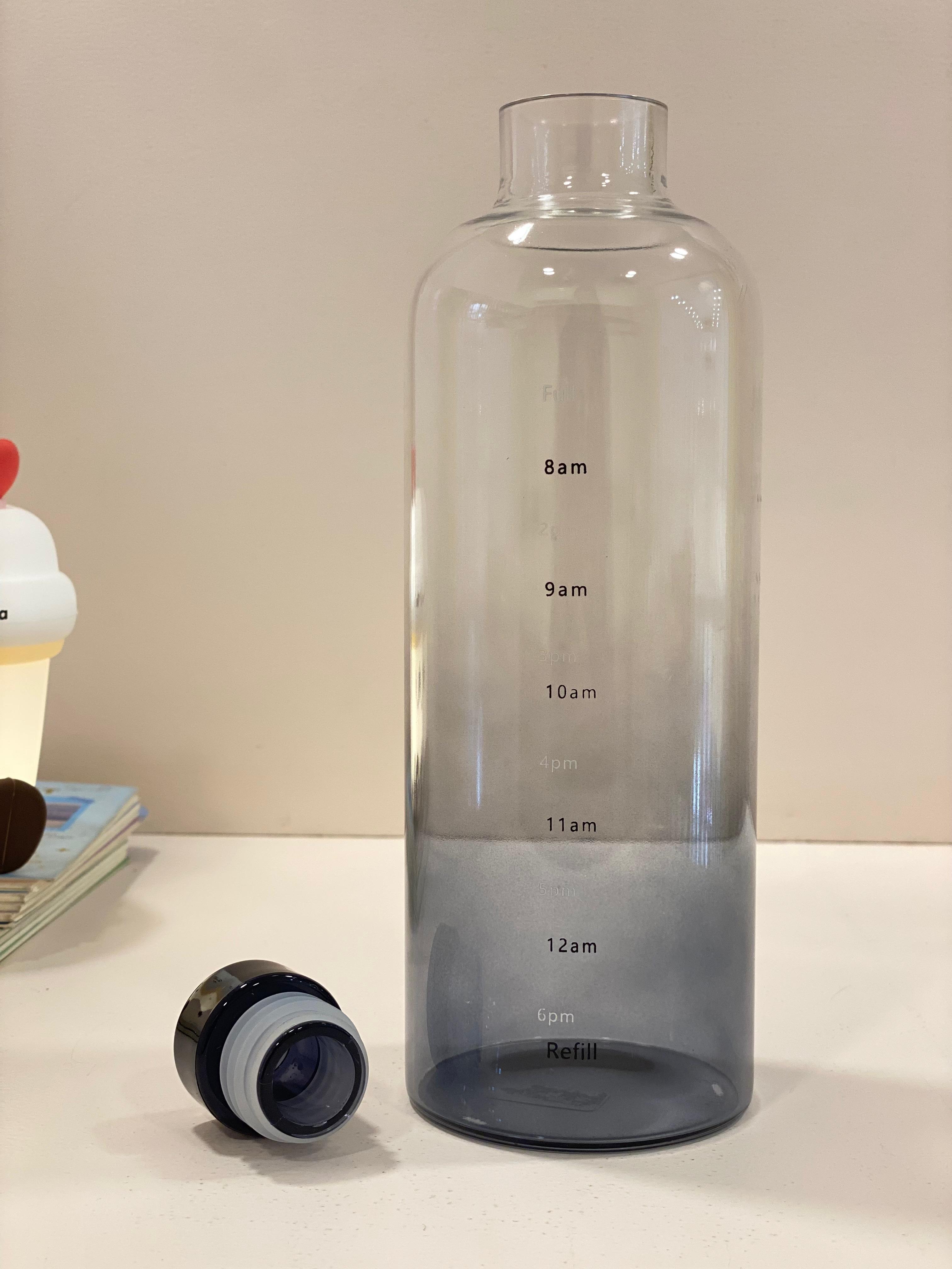 Gradient Glass Water Bottle with Time Marker | Reusable Borosilicate Glass Hydration Bottle with Hourly Markings