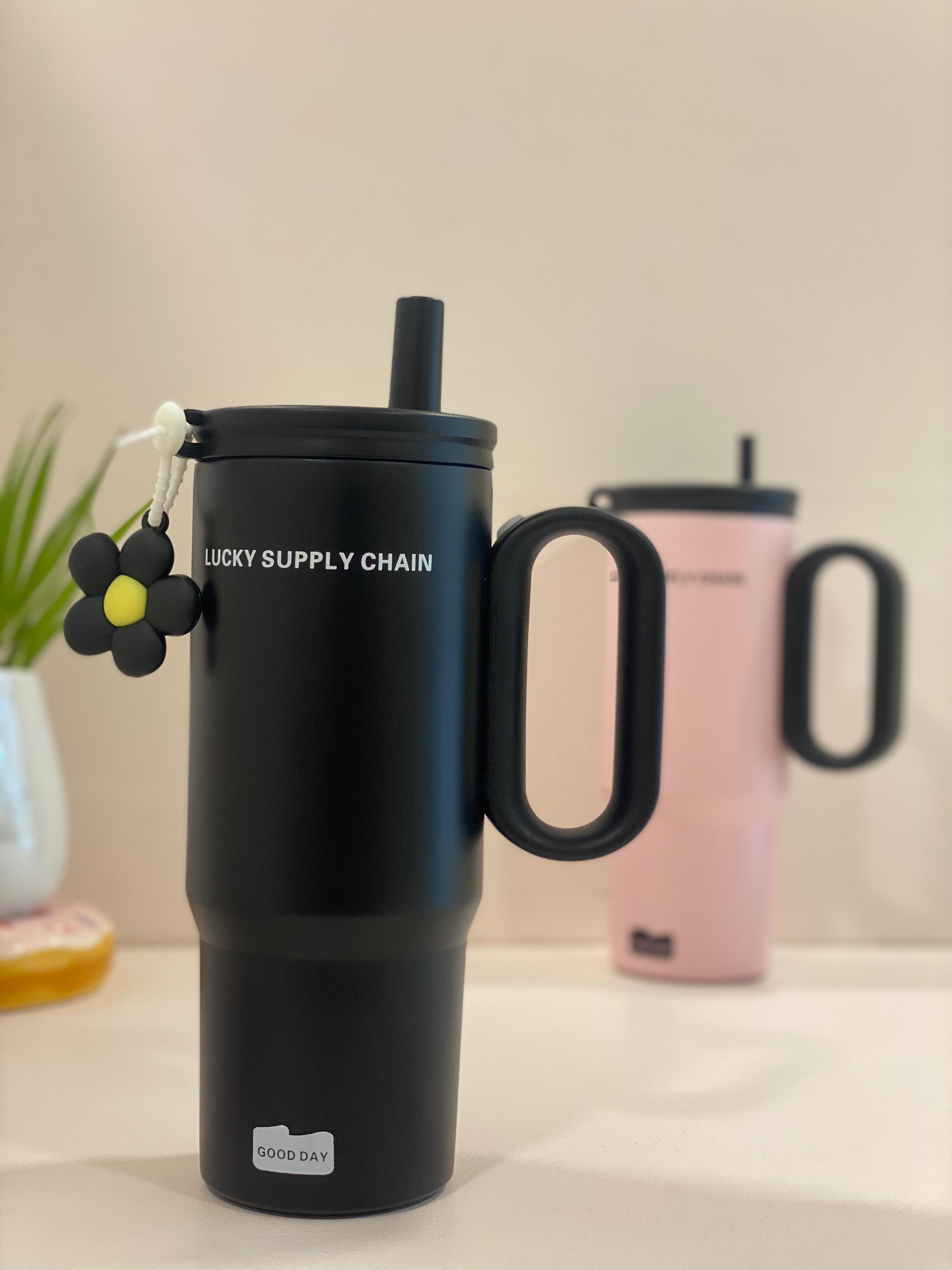 Lucky Supply Chain Insulated Tumbler with Handle & Straw – Reusable Travel Mug for Coffee & Cold Drinks