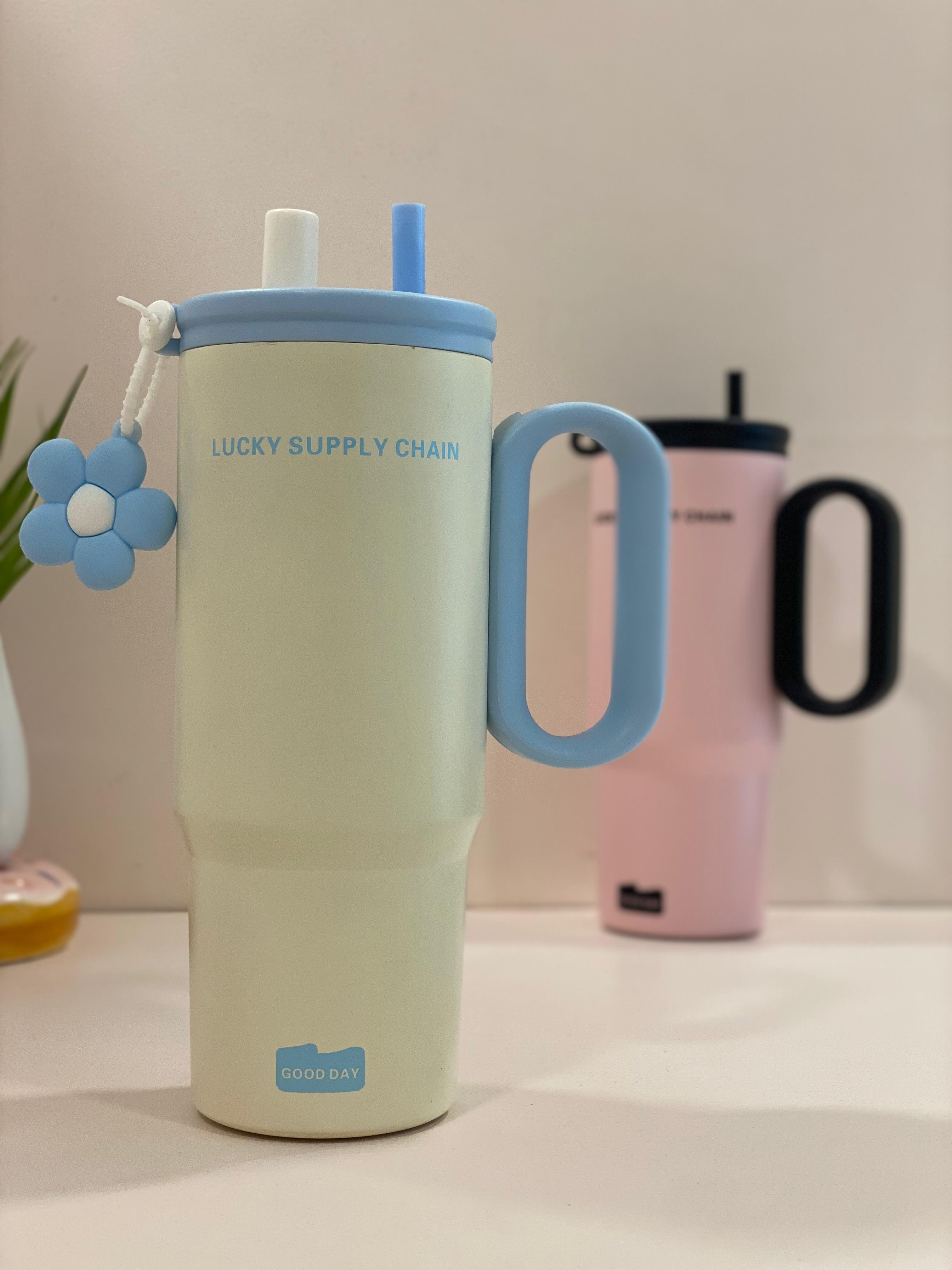 Lucky Supply Chain Insulated Tumbler with Handle & Straw – Reusable Travel Mug for Coffee & Cold Drinks