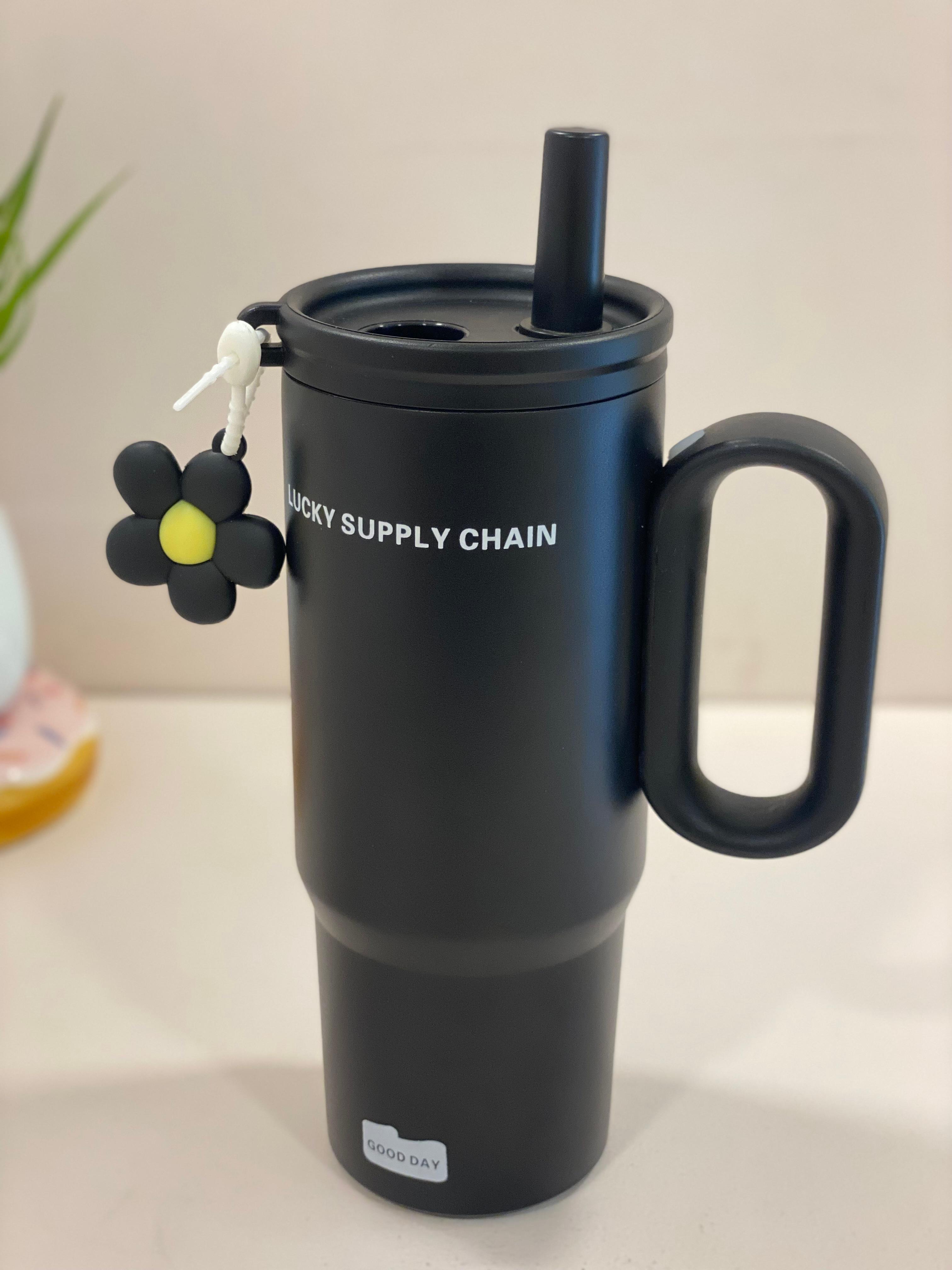 Lucky Supply Chain Insulated Tumbler with Handle & Straw – Reusable Travel Mug for Coffee & Cold Drinks