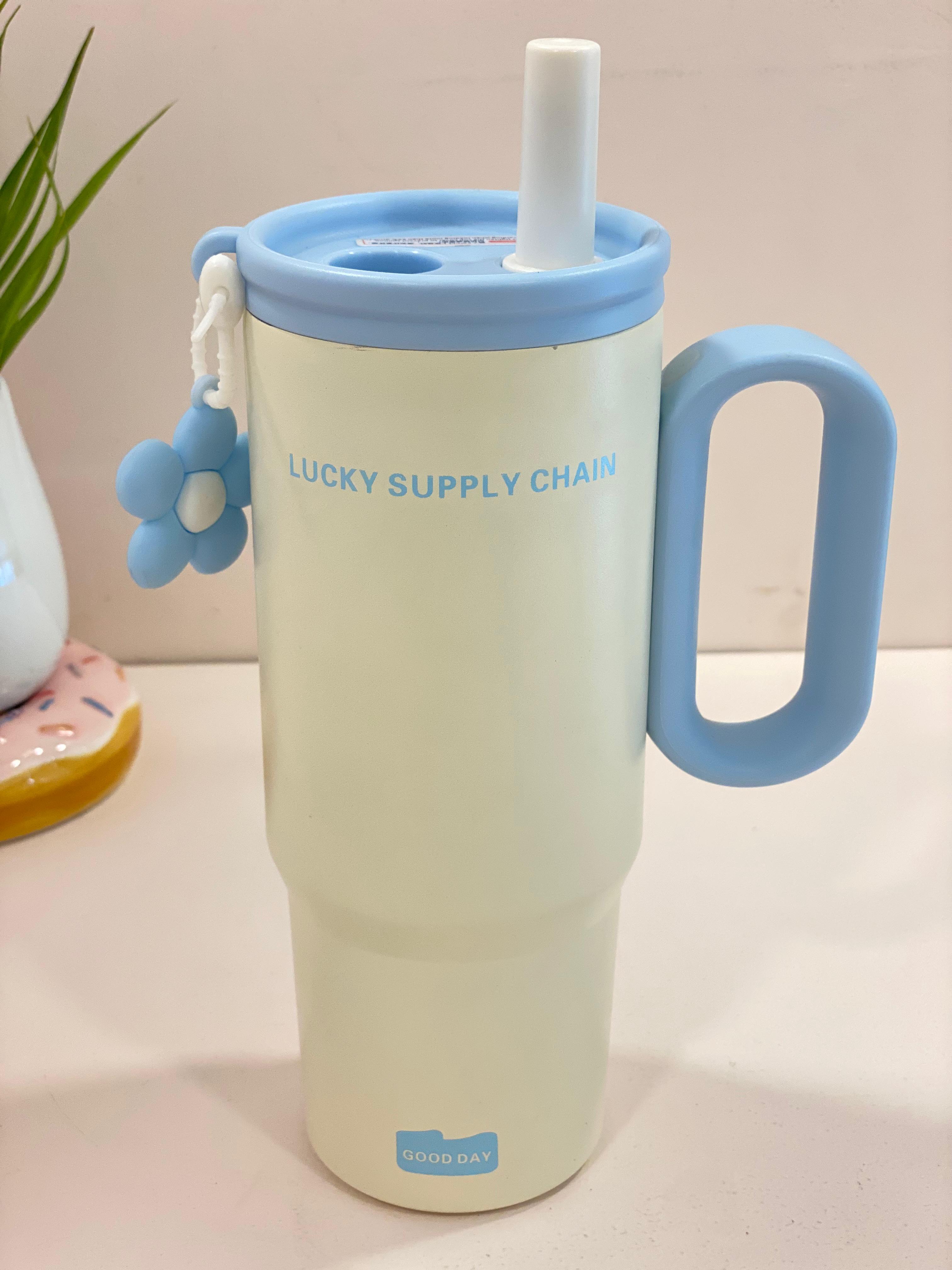 Lucky Supply Chain Insulated Tumbler with Handle & Straw – Reusable Travel Mug for Coffee & Cold Drinks