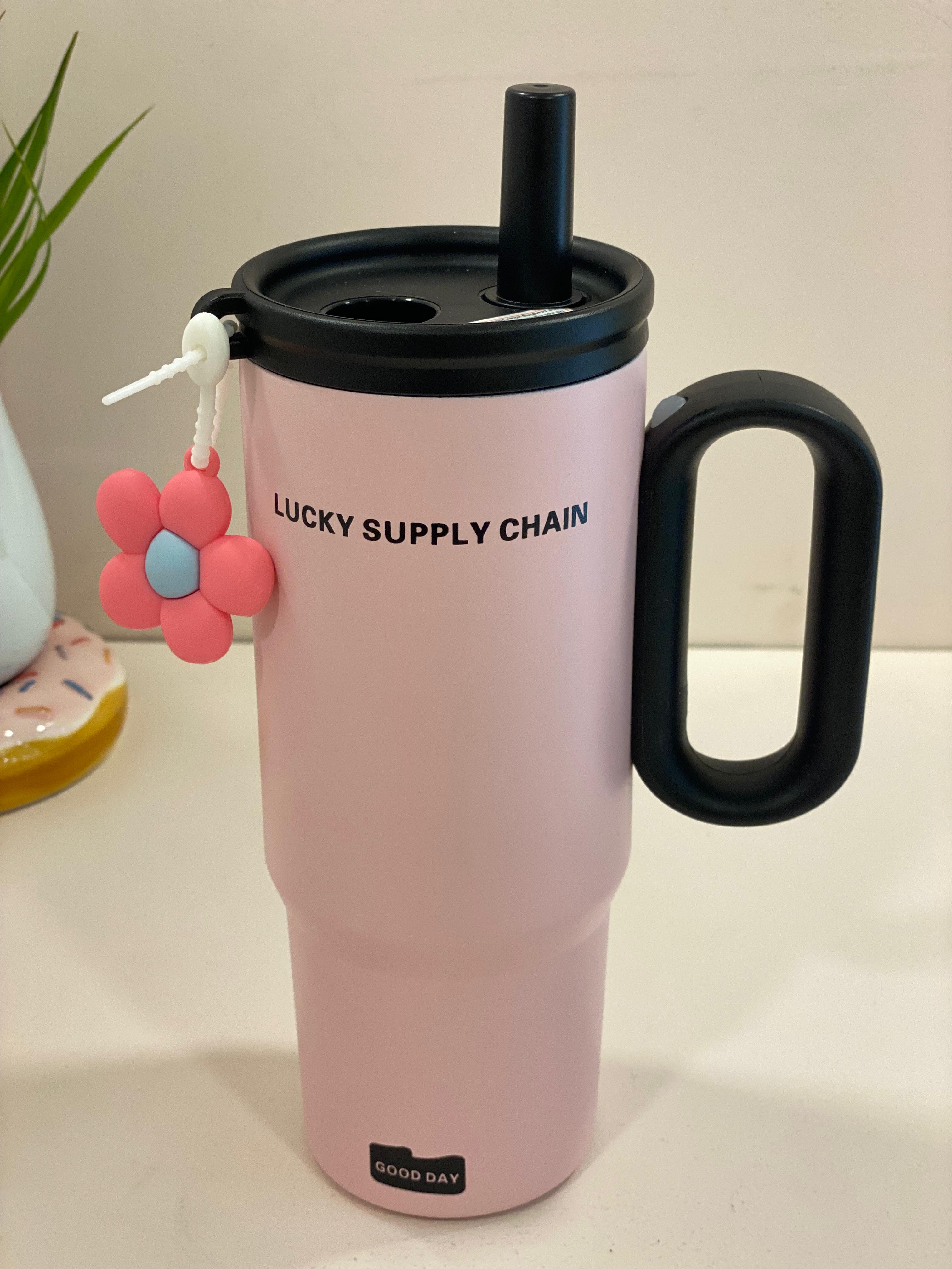 Lucky Supply Chain Insulated Tumbler with Handle & Straw – Reusable Travel Mug for Coffee & Cold Drinks