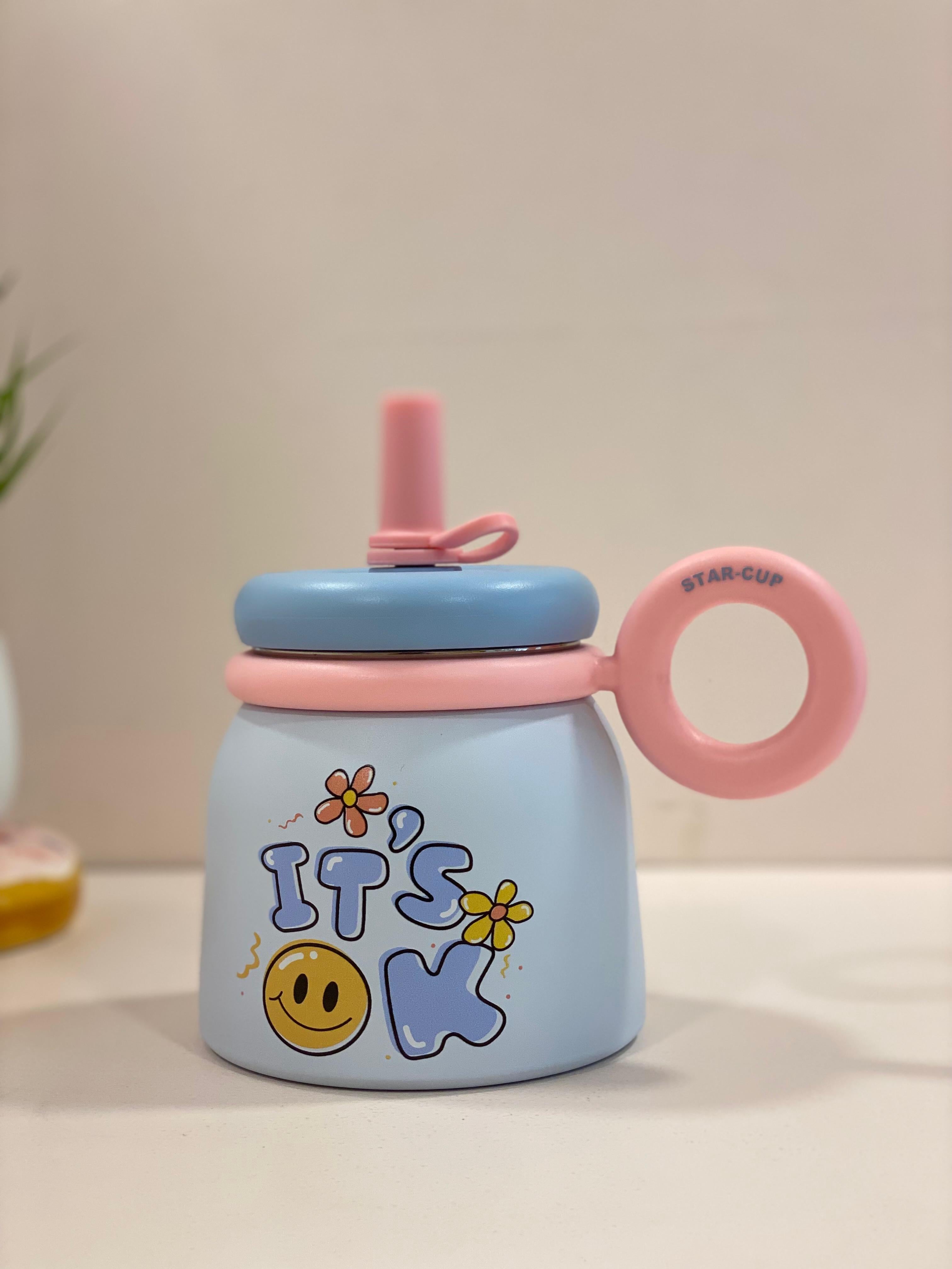 Cute Stainless Steel Kids Sipper Cup | Hot & Cold Insulated Steel Bottle with Straw & Handle