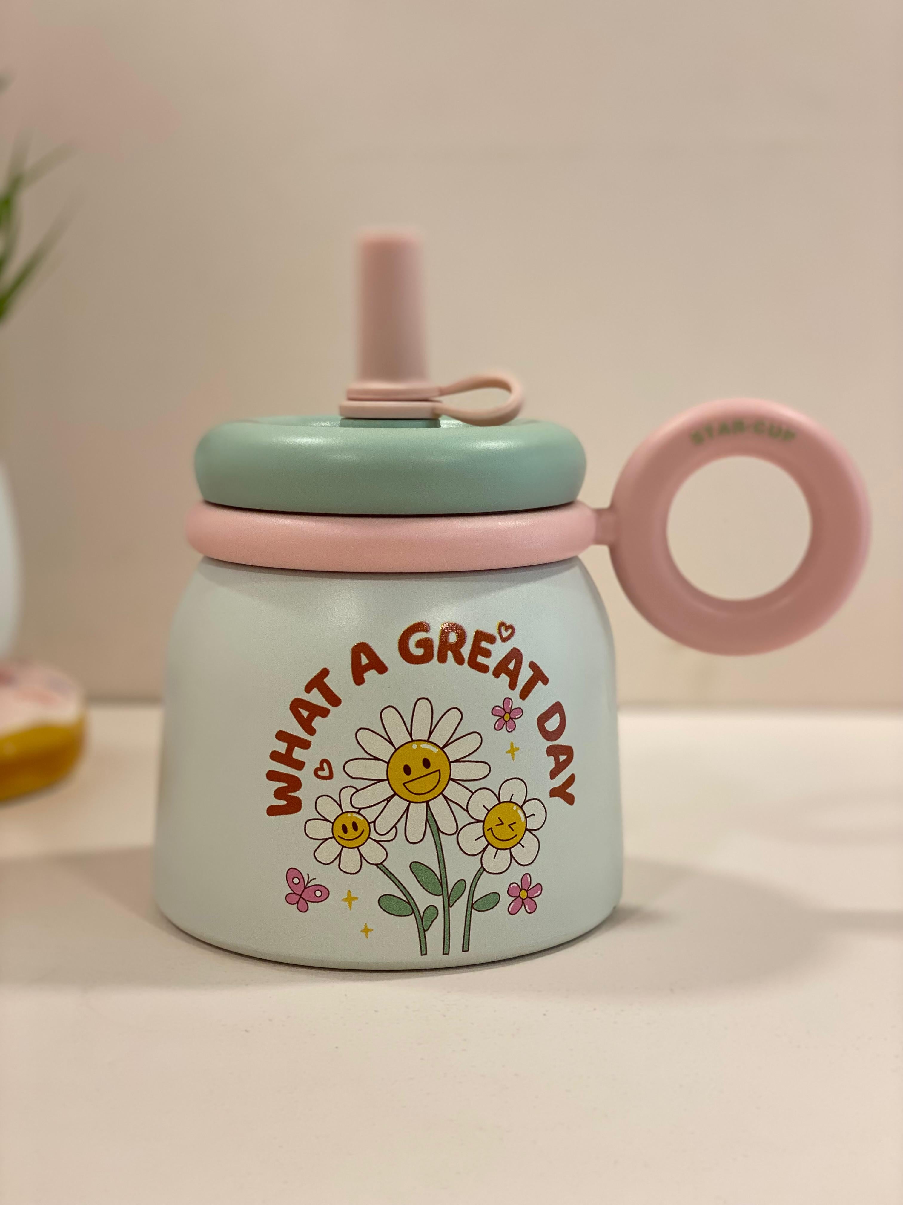 Cute Stainless Steel Kids Sipper Cup | Hot & Cold Insulated Steel Bottle with Straw & Handle