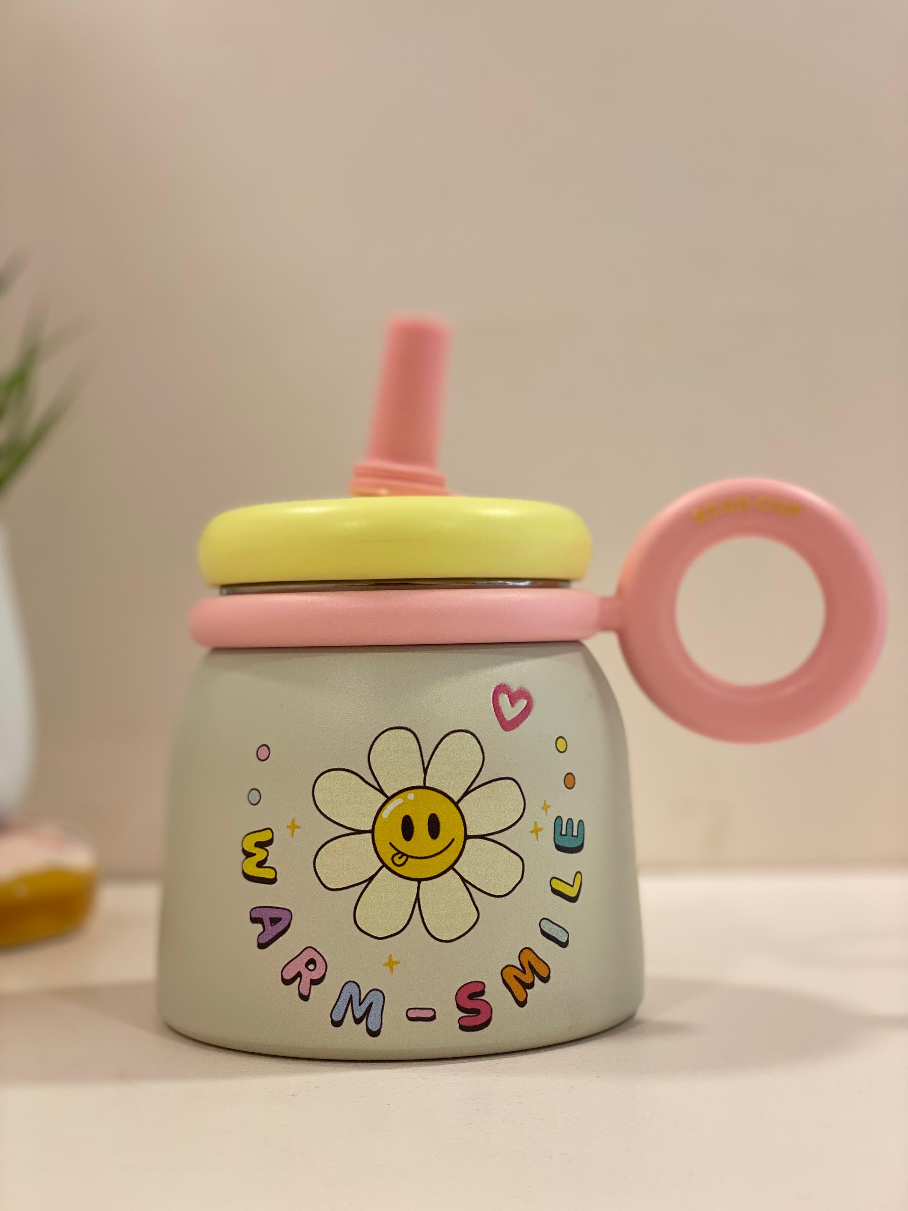 Cute Stainless Steel Kids Sipper Cup | Hot & Cold Insulated Steel Bottle with Straw & Handle