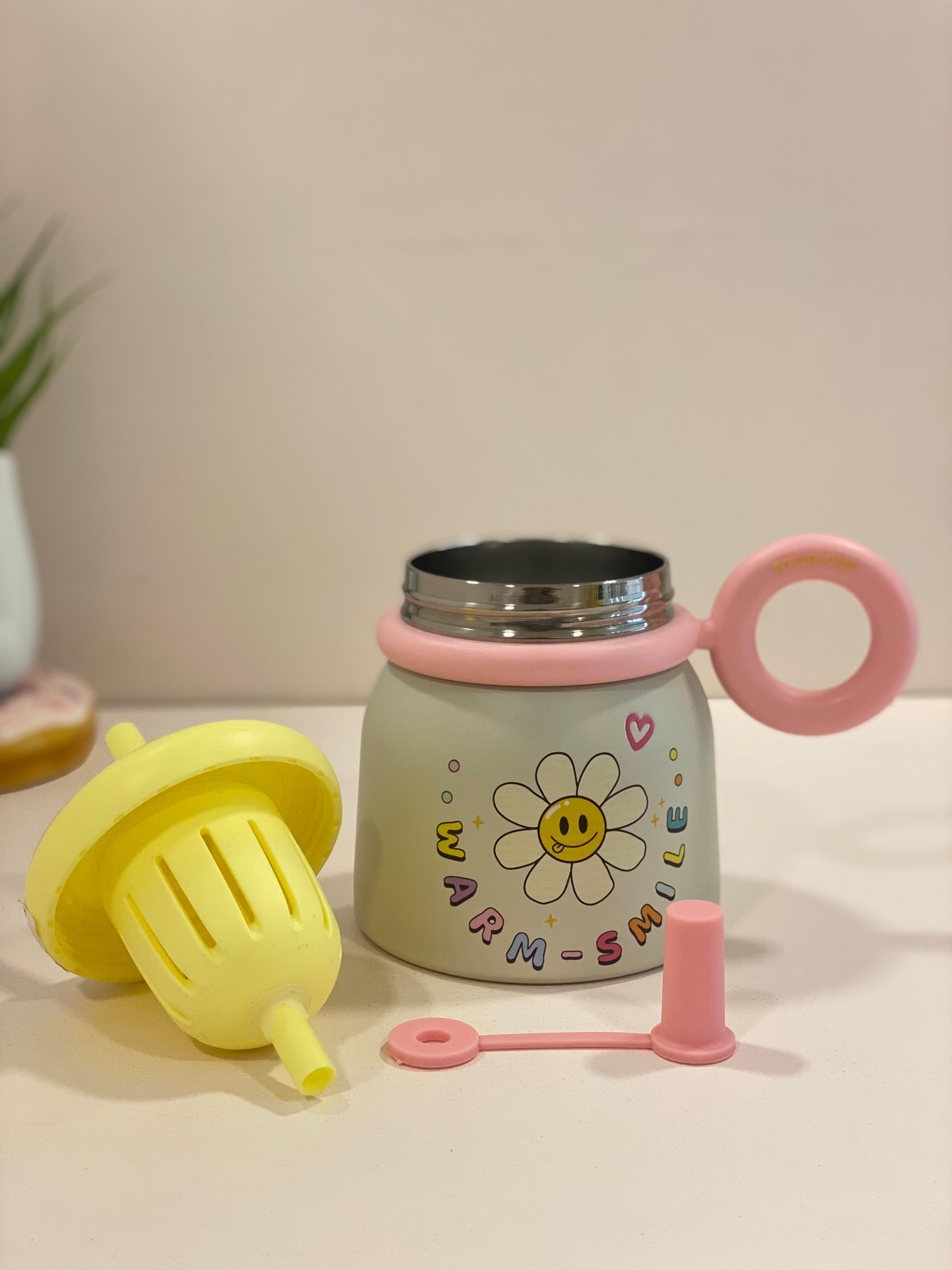 Cute Stainless Steel Kids Sipper Cup | Hot & Cold Insulated Steel Bottle with Straw & Handle