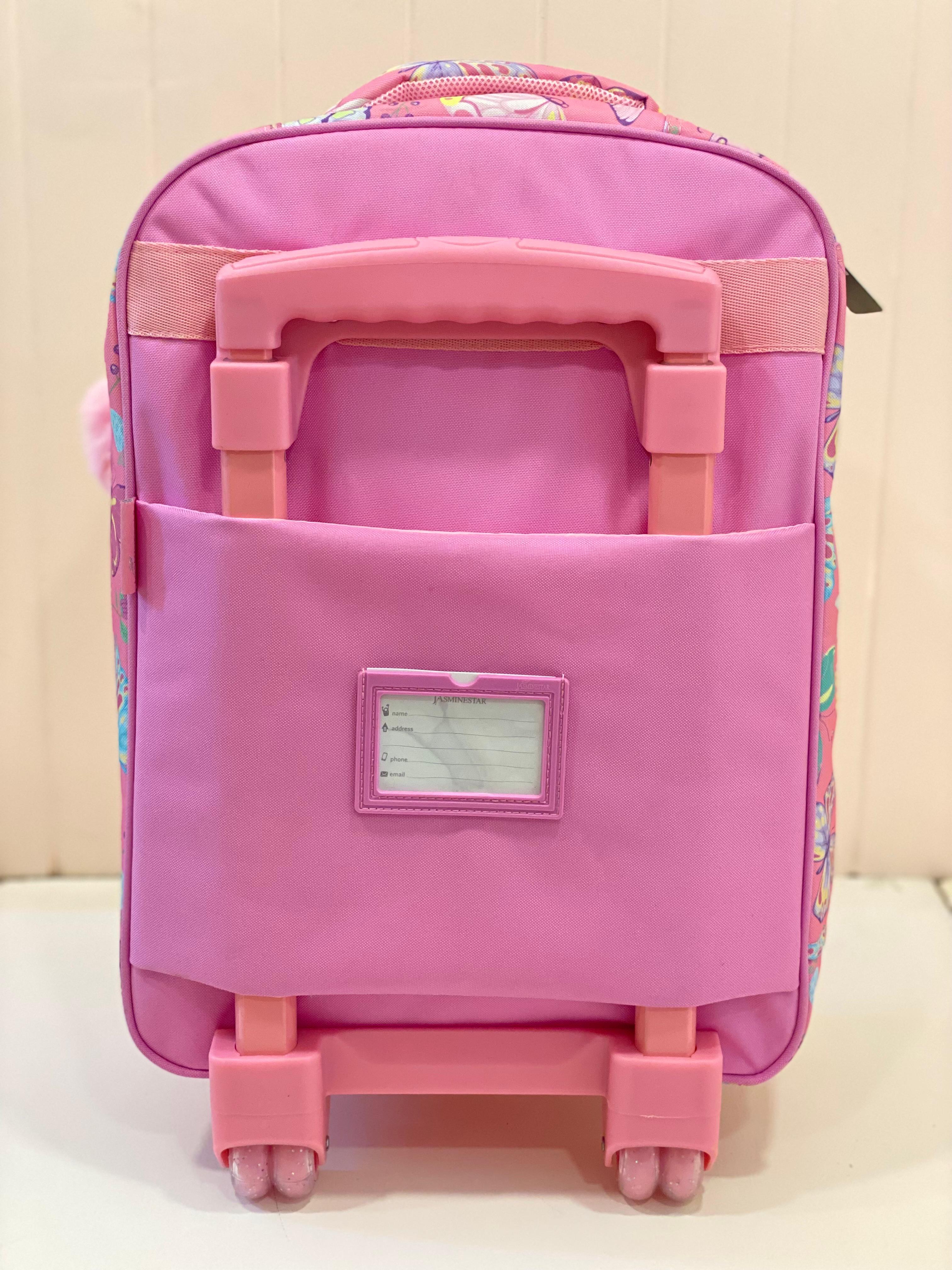 Butterfly Kids Trolley School Bag Set with Matching Lunch Bag – Pink Rolling Backpack for Girls | Lightweight Travel School Bag Set
