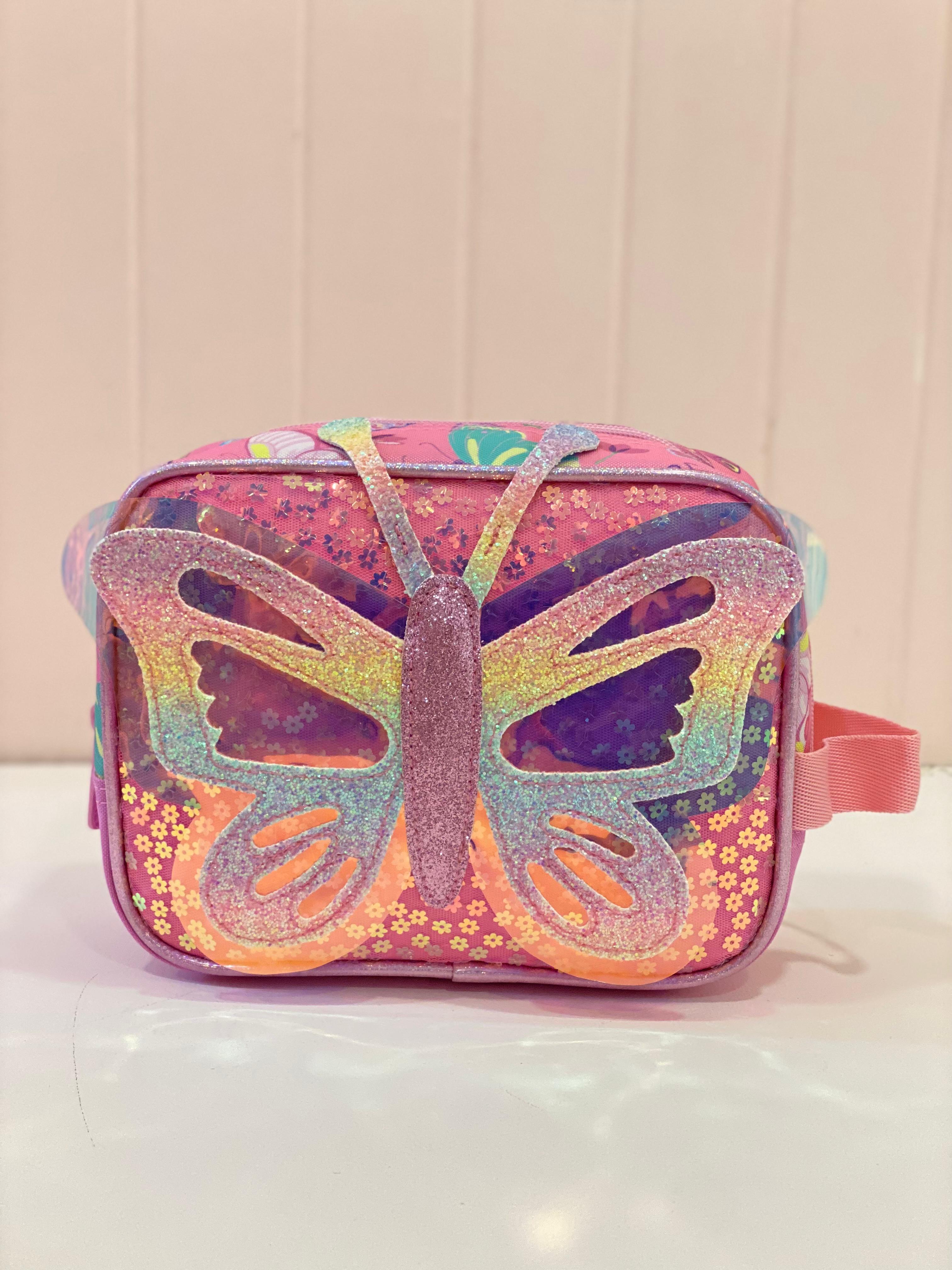 Butterfly Kids Trolley School Bag Set with Matching Lunch Bag – Pink Rolling Backpack for Girls | Lightweight Travel School Bag Set