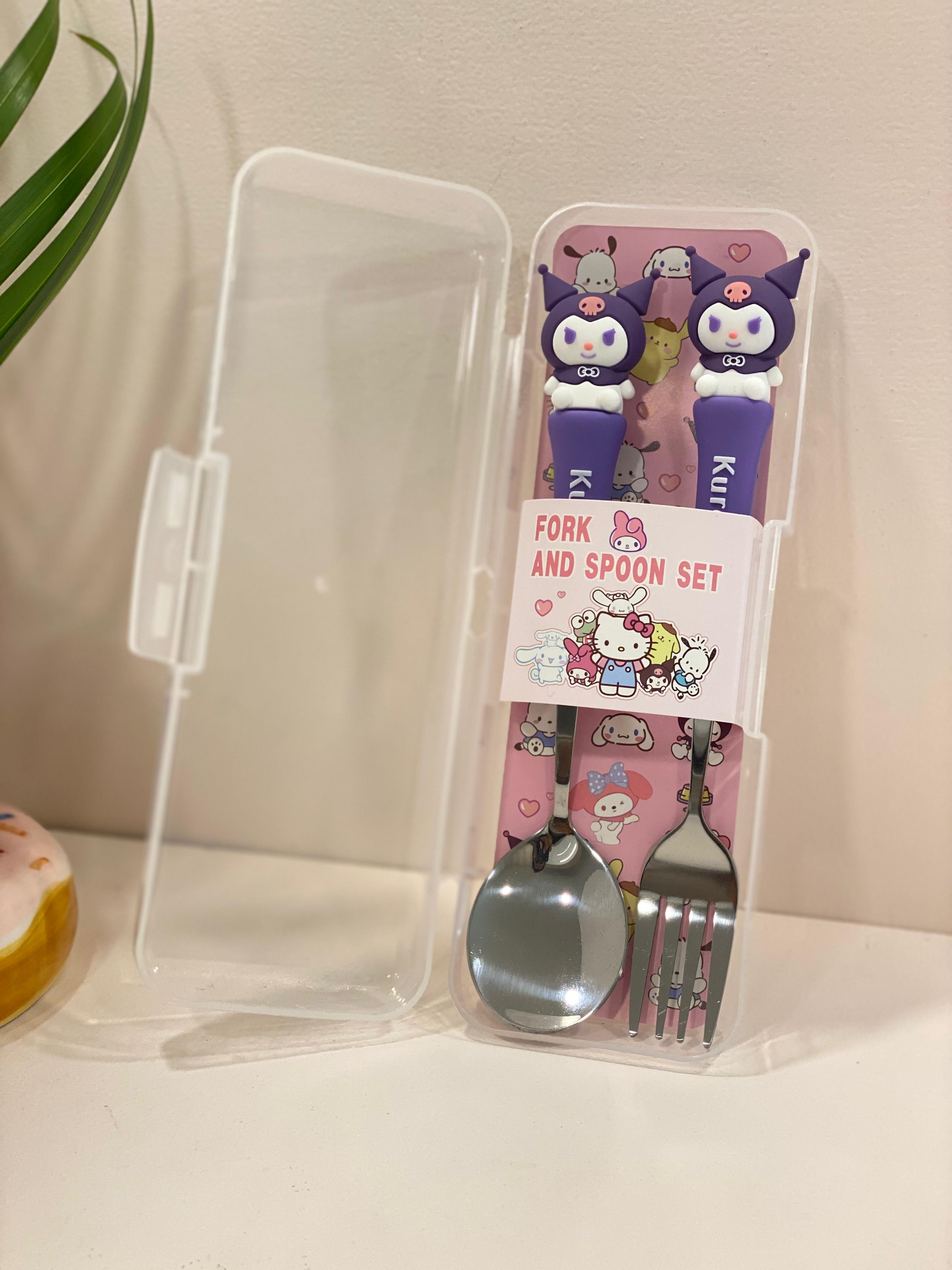 Kids Cartoon Fork & Spoon Set with Case – Stainless Steel Cutlery Set for Kids | Travel-Friendly Lunch Spoon & Fork