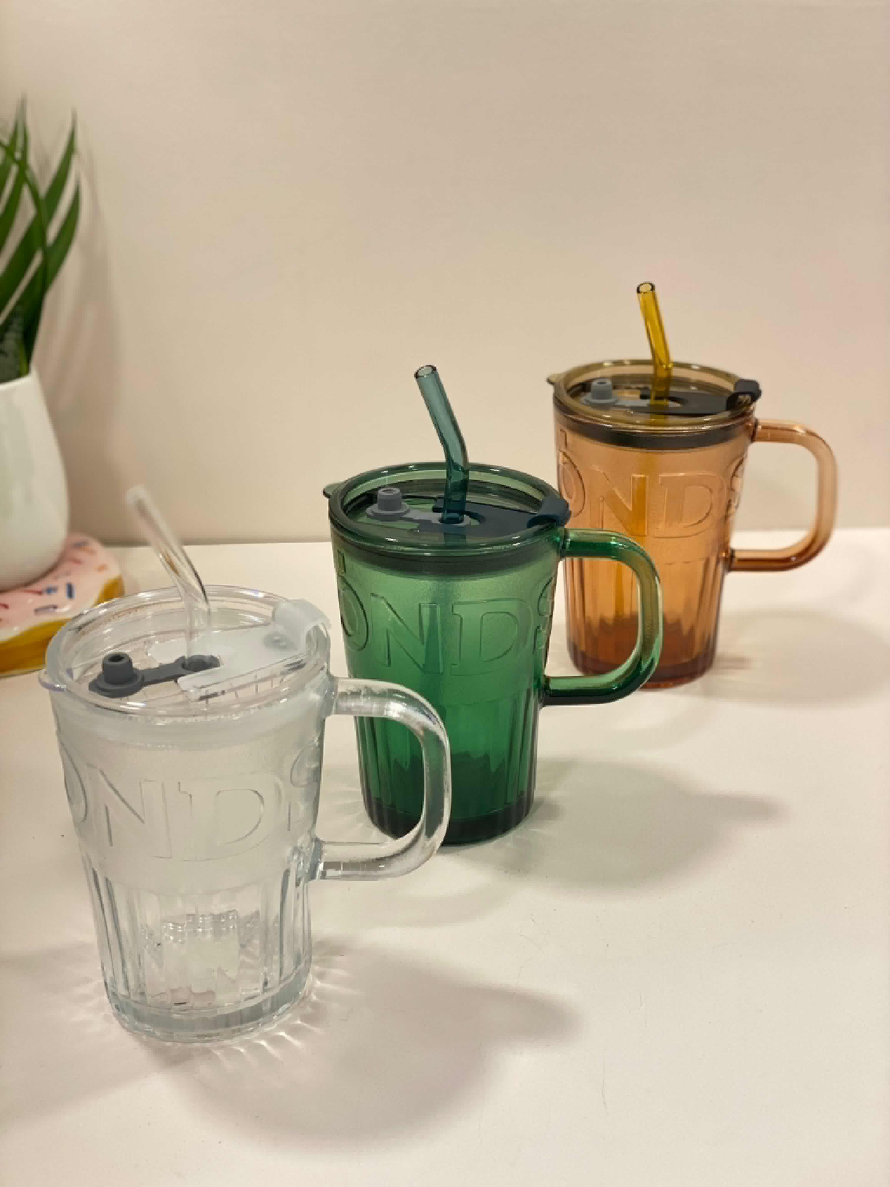 Glass Tumbler Mug with Handle, Lid & Straw – Reusable Transparent Drinking Glass for Coffee, Juice & Cold Beverages | Aesthetic Glass Cup