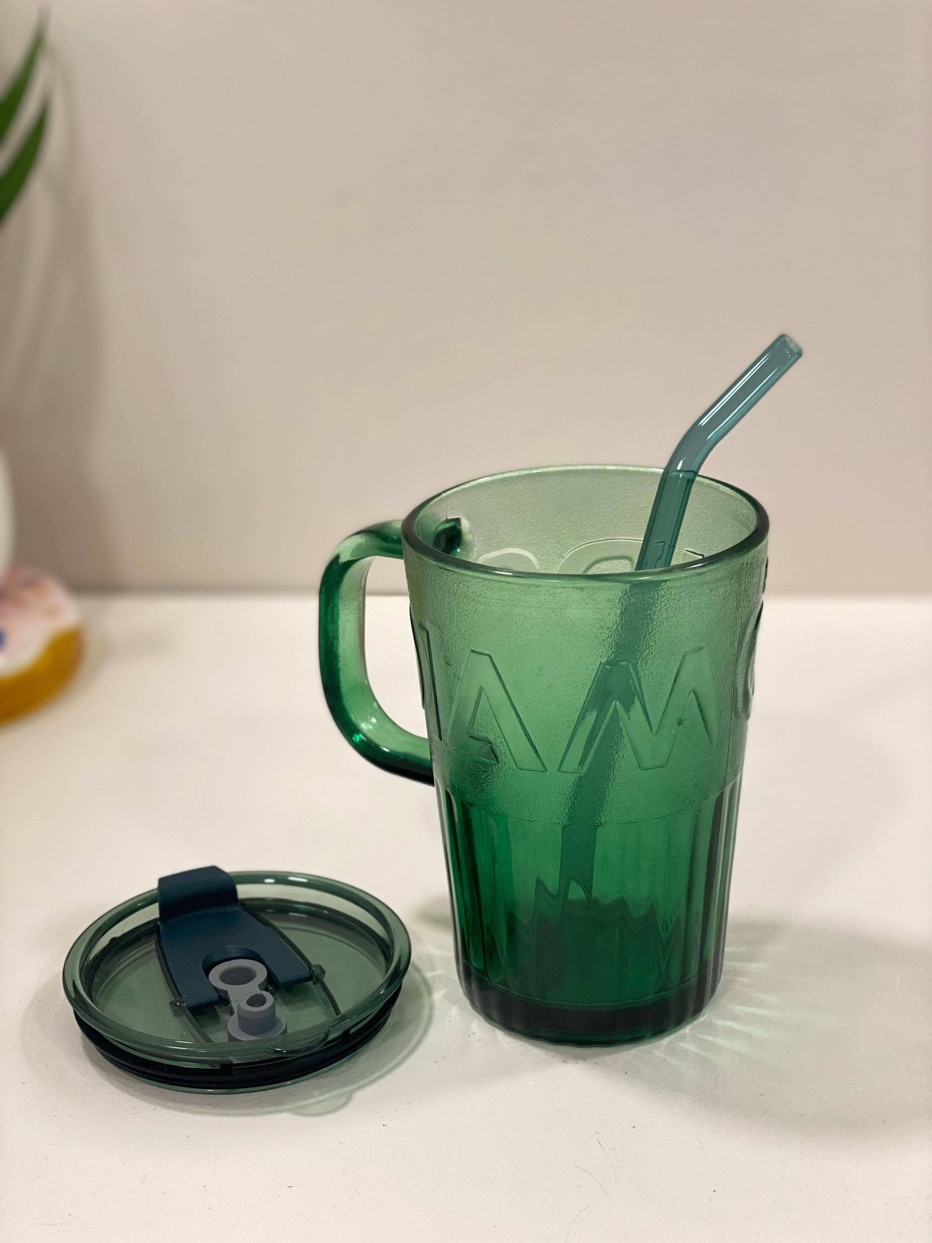 Glass Tumbler Mug with Handle, Lid & Straw – Reusable Transparent Drinking Glass for Coffee, Juice & Cold Beverages | Aesthetic Glass Cup