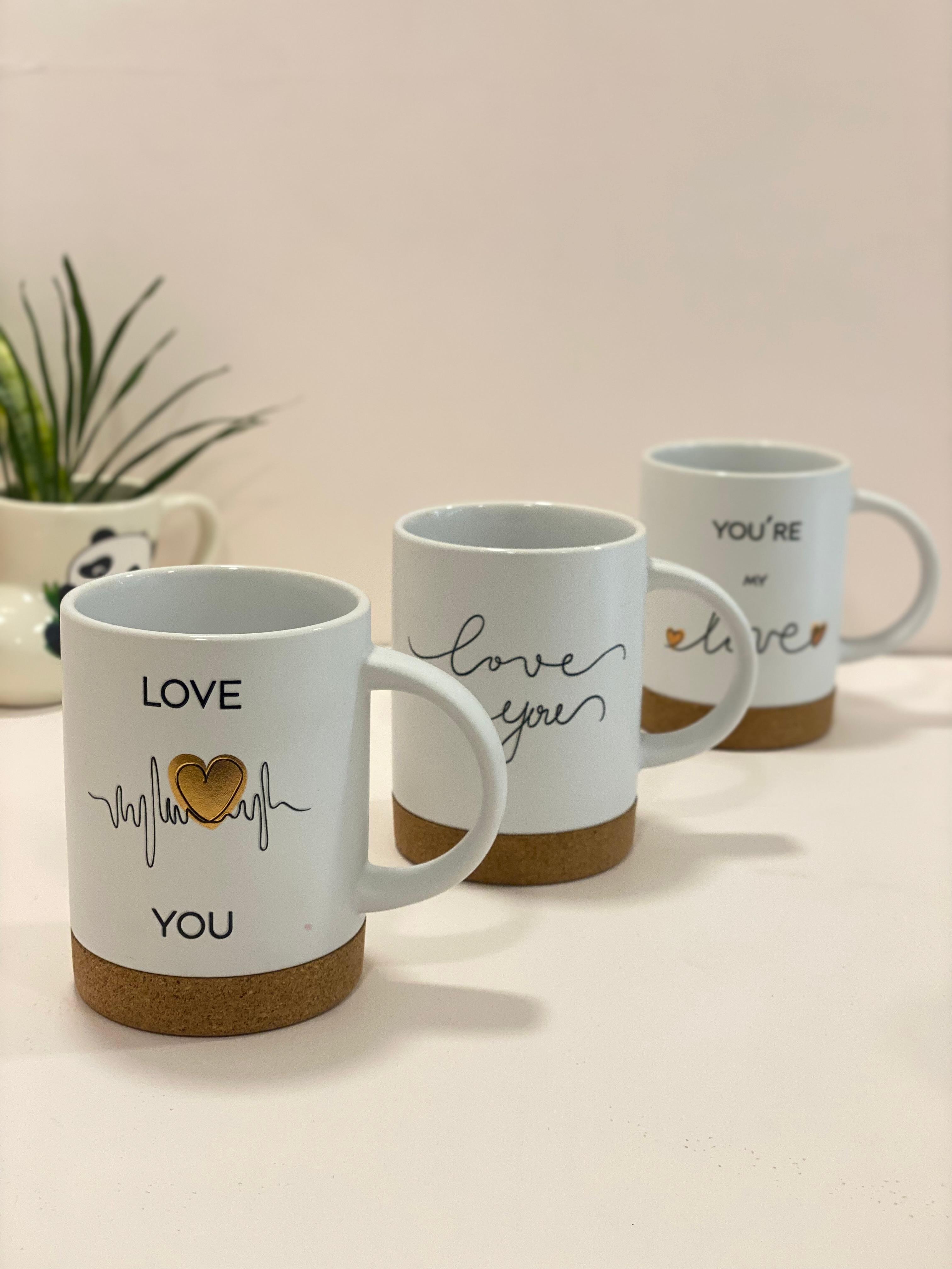 Love Quote Ceramic Mug with Cork Base – Aesthetic Coffee Mug | Romantic Gift Mug | Minimalist Tea & Coffee Cup (Multiple Designs)