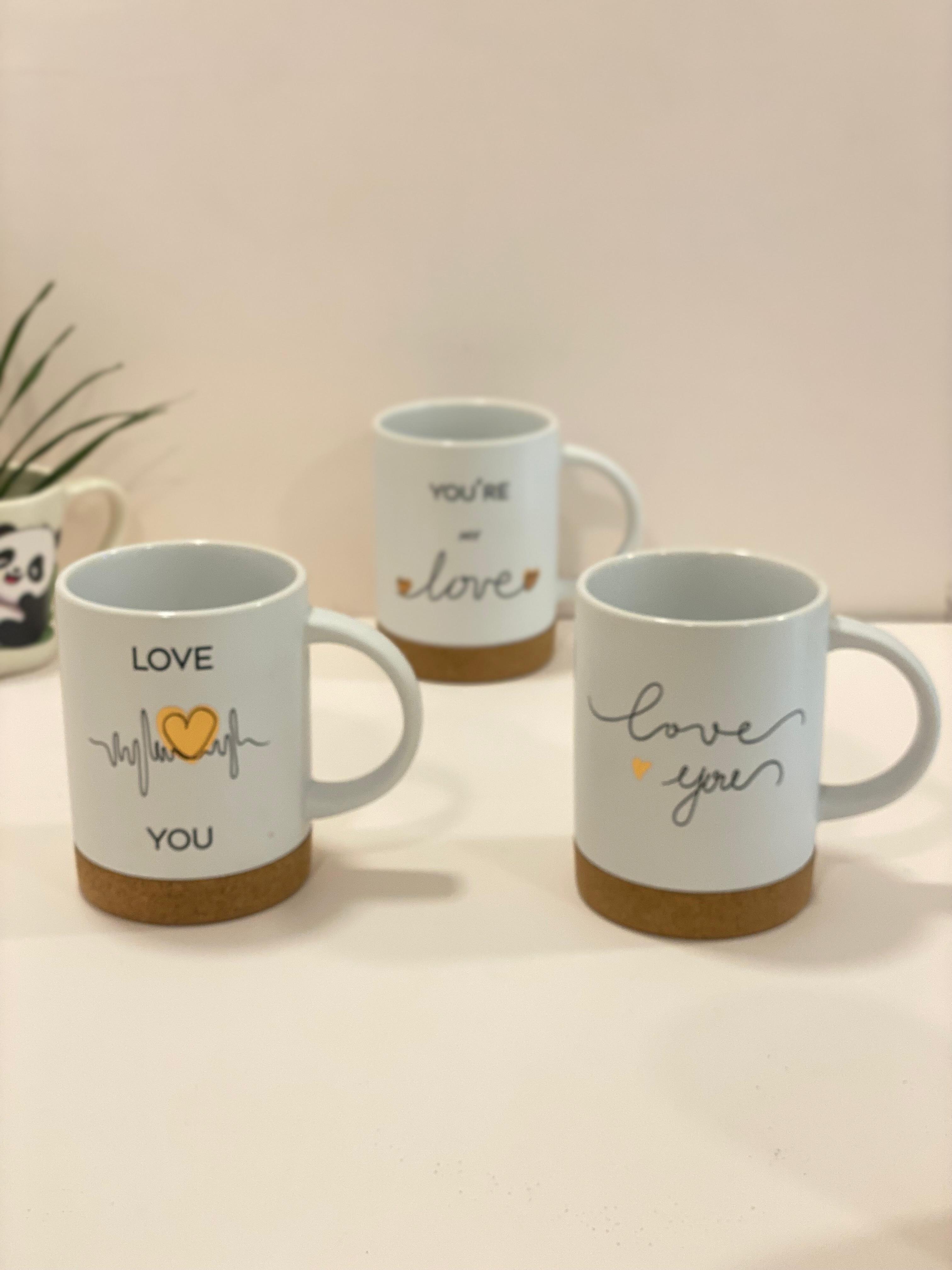 Love Quote Ceramic Mug with Cork Base – Aesthetic Coffee Mug | Romantic Gift Mug | Minimalist Tea & Coffee Cup (Multiple Designs)