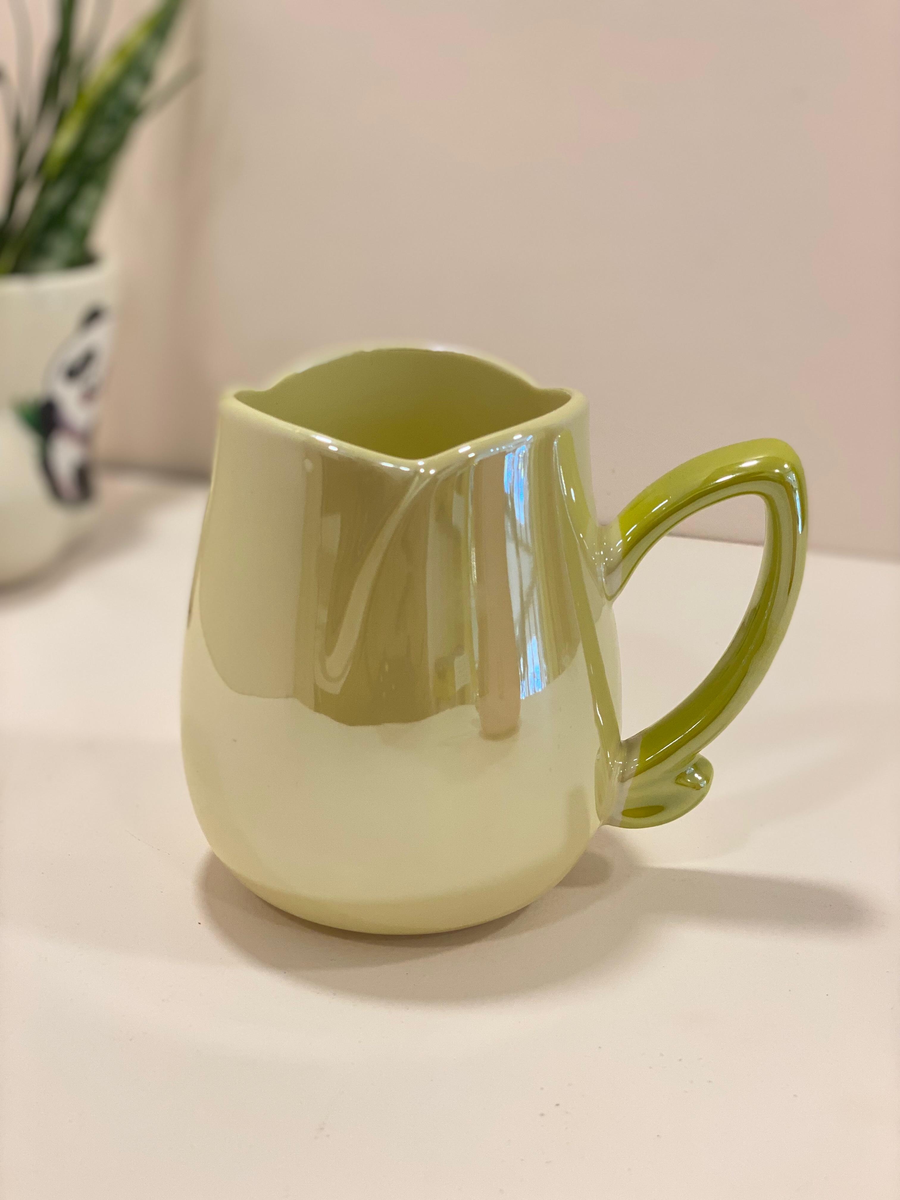 Pastel Ceramic Pouring Mug with Spout & Glossy Handle | Aesthetic Milk Pitcher Coffee Mug | Cute Kitchen & Coffee Bar Mug
