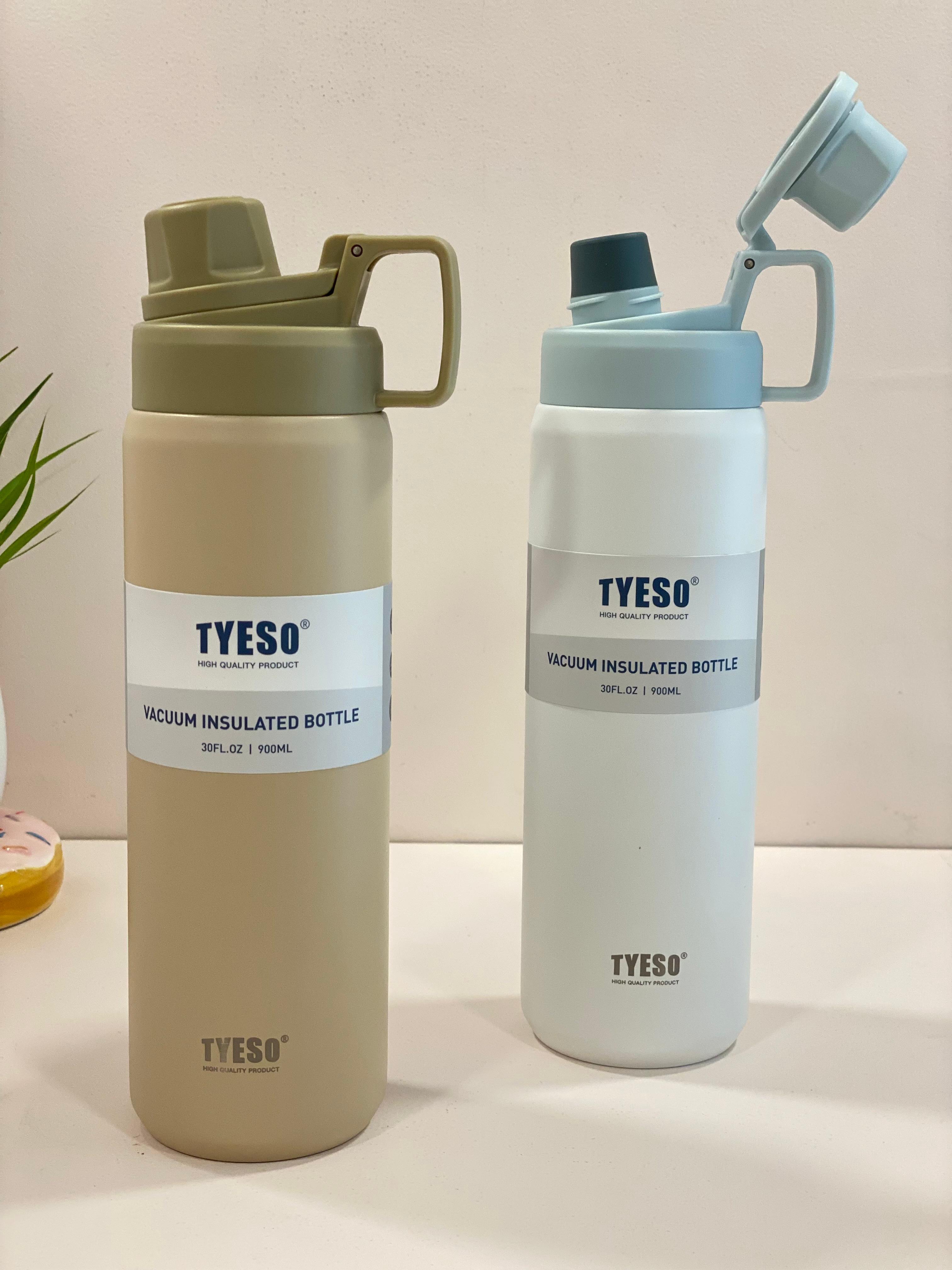 TYESO 900ML Vacuum Insulated Stainless Steel Water Bottle – Leakproof Thermal Flask with Flip Lid & Handle | Hot & Cold Drink Bottle