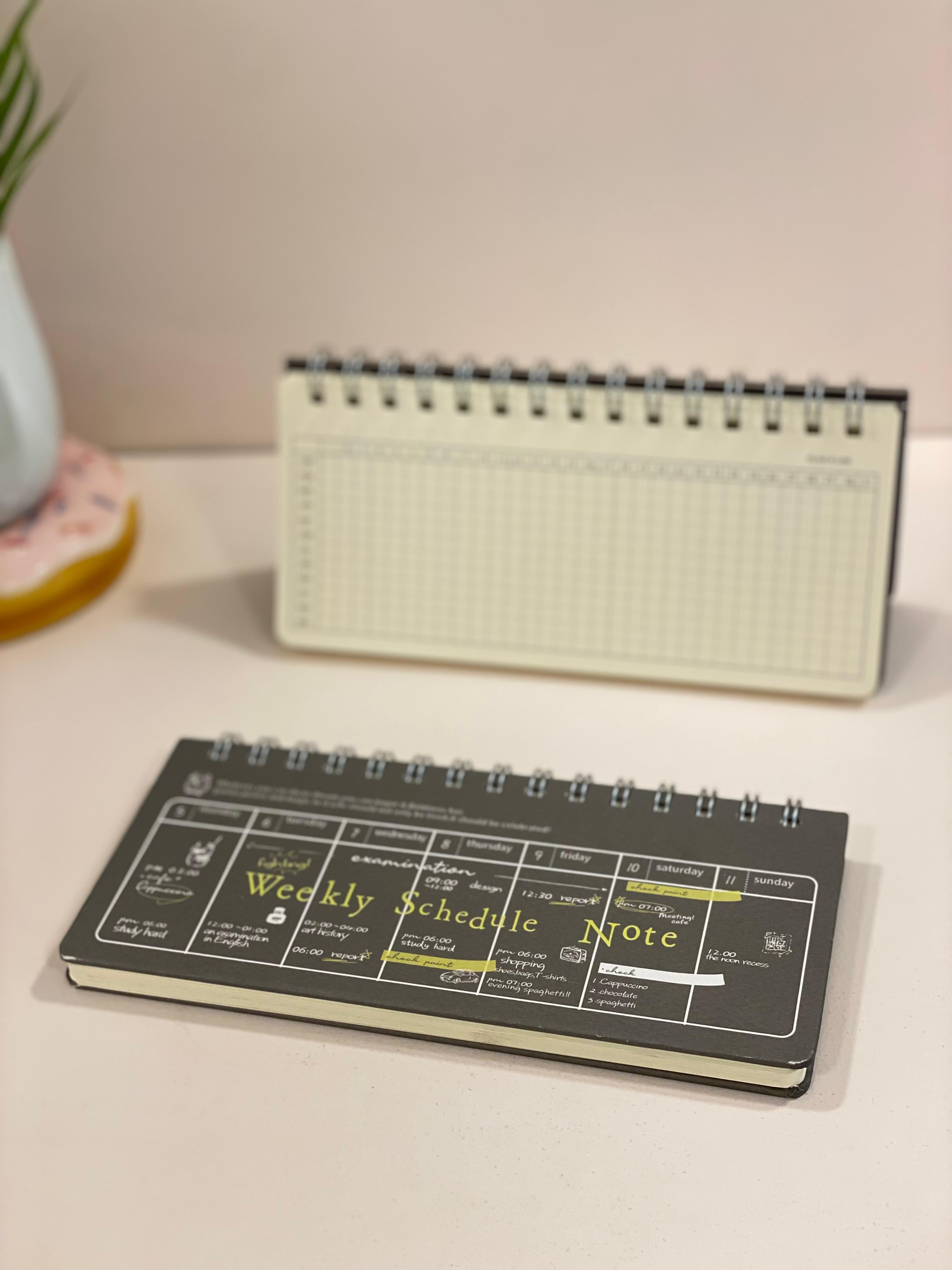 Minimalist Weekly Schedule Desk Planner Notebook – Spiral Bound Undated Weekly Organiser & Productivity Planner