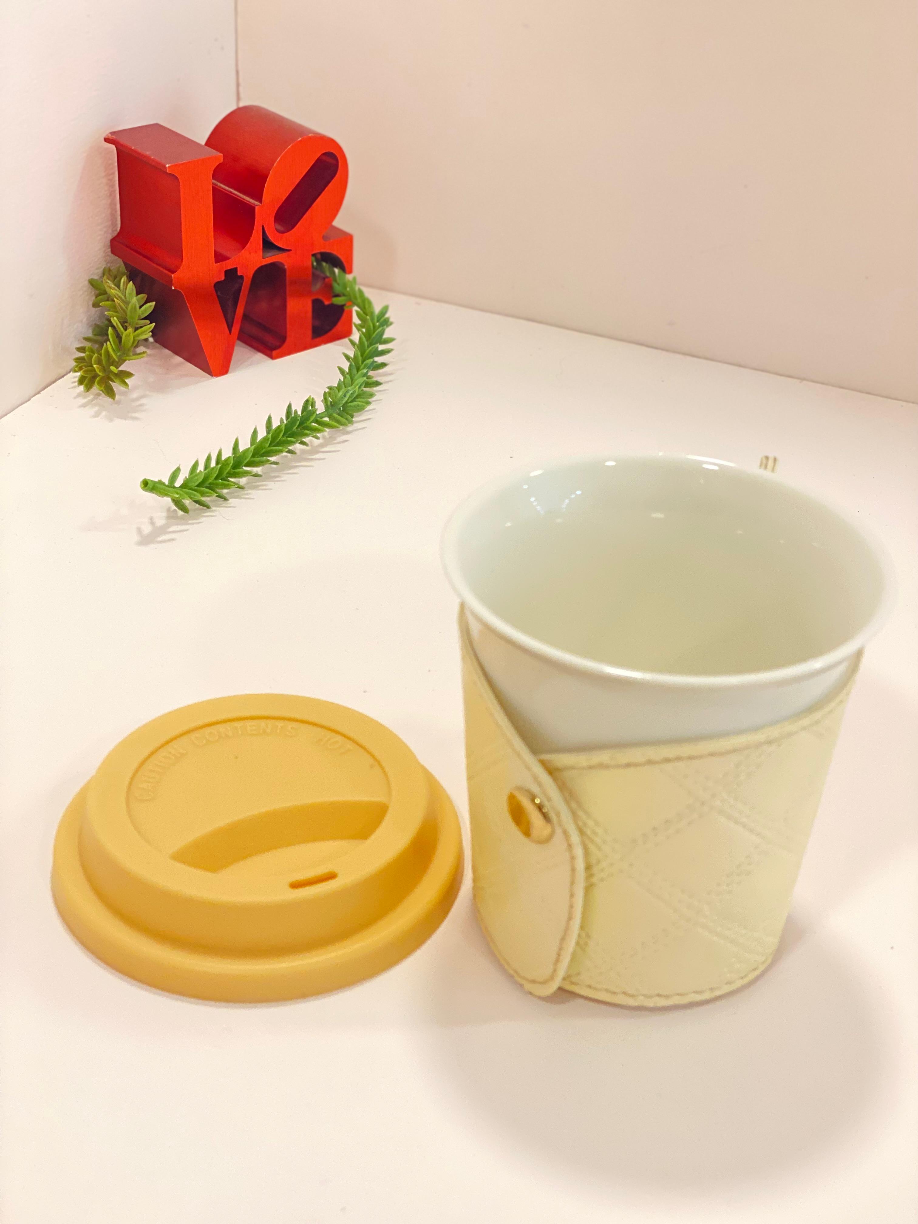 Portable Ceramic Coffee Cup with Lid & Quilted Sleeve – Aesthetic Travel Mug with Handle Strap | Reusable Tea & Coffee Cup