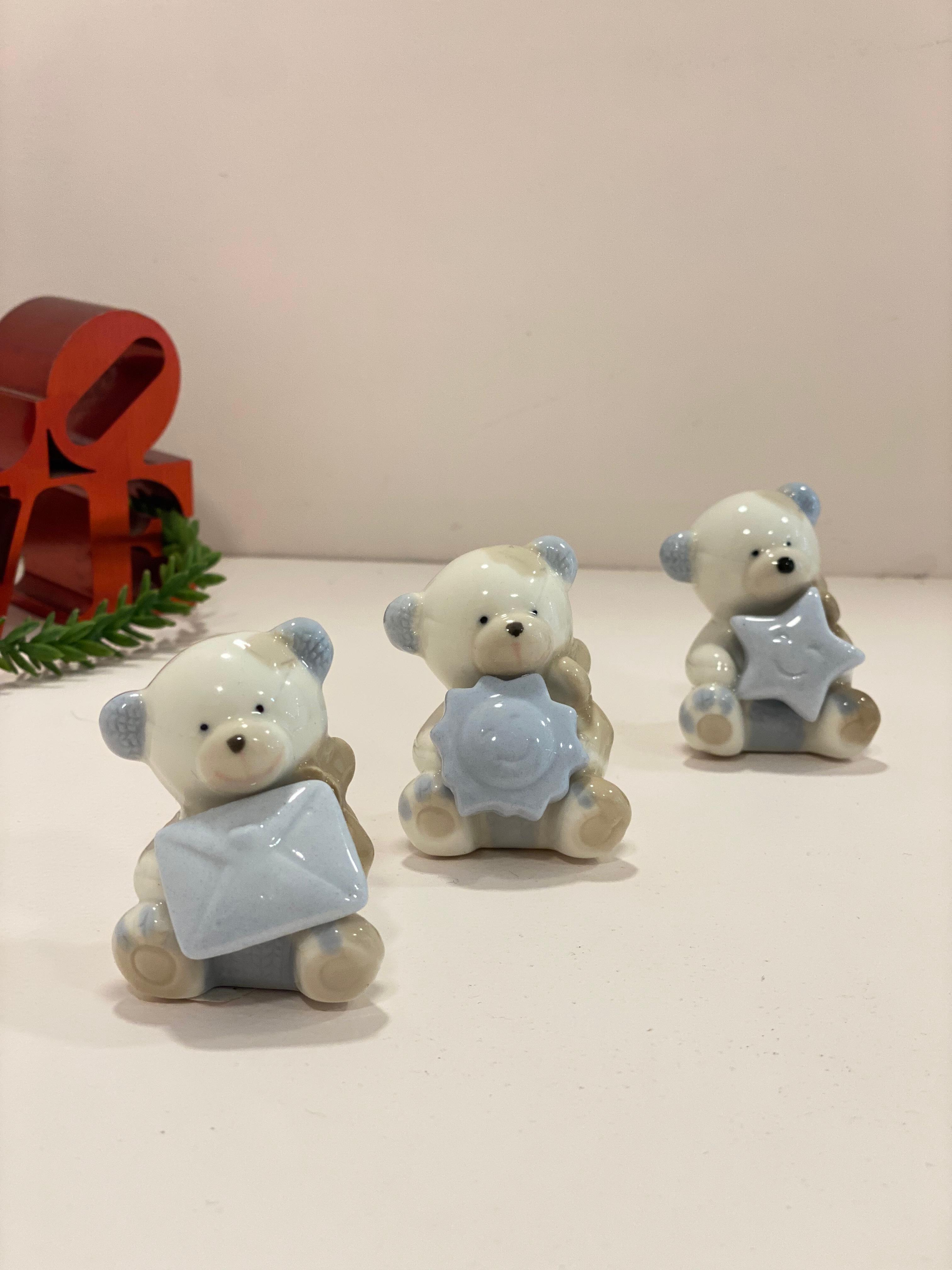 Cute Ceramic Teddy Bear Figurine Decor – Mini Pastel Bear Ornament | Kawaii Desk & Shelf Decoration