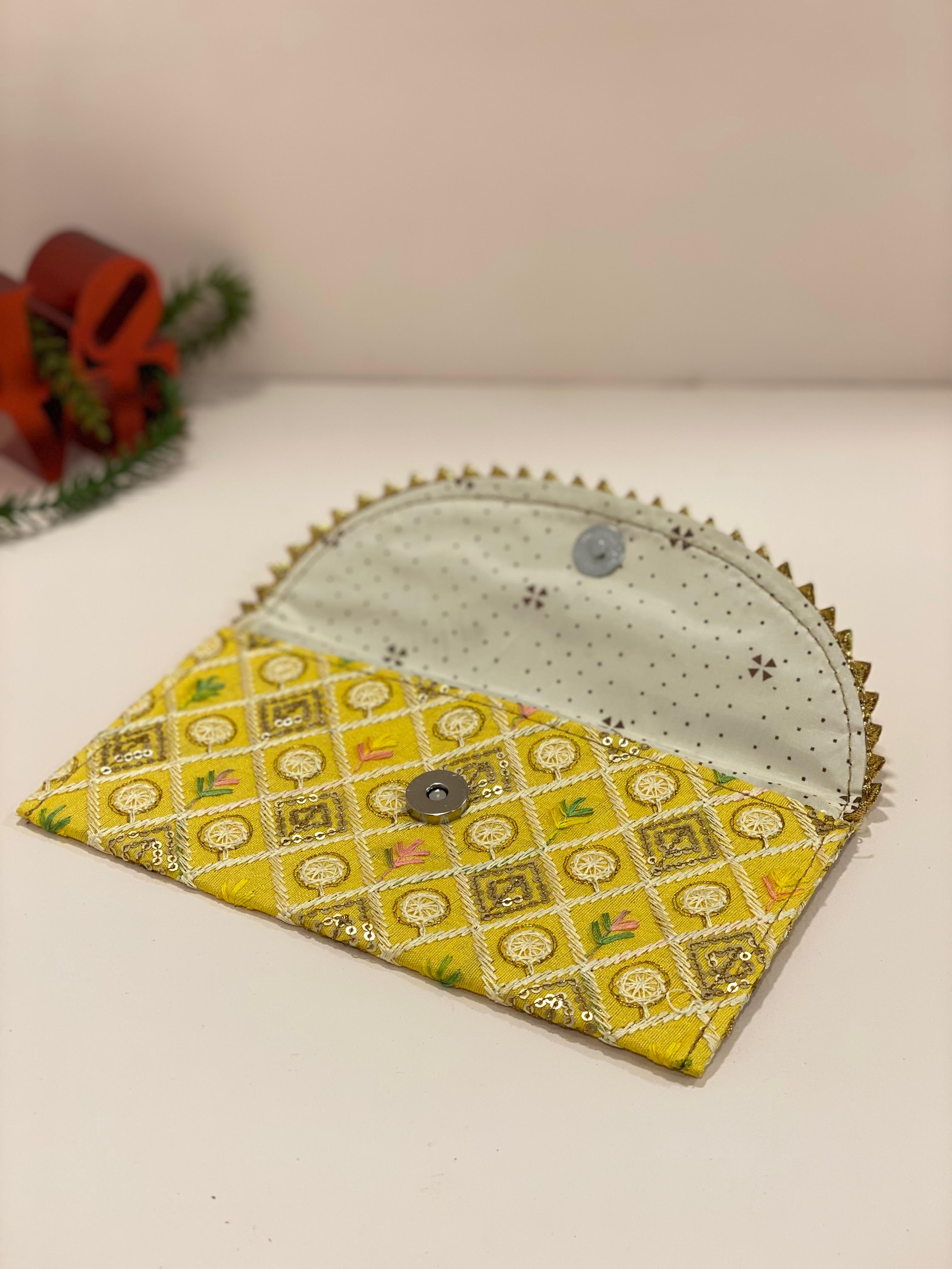 Handcrafted Embroidered Envelope Clutch Pouch – Traditional Fabric Gift Envelope | Ethnic Money & Jewellery Holder