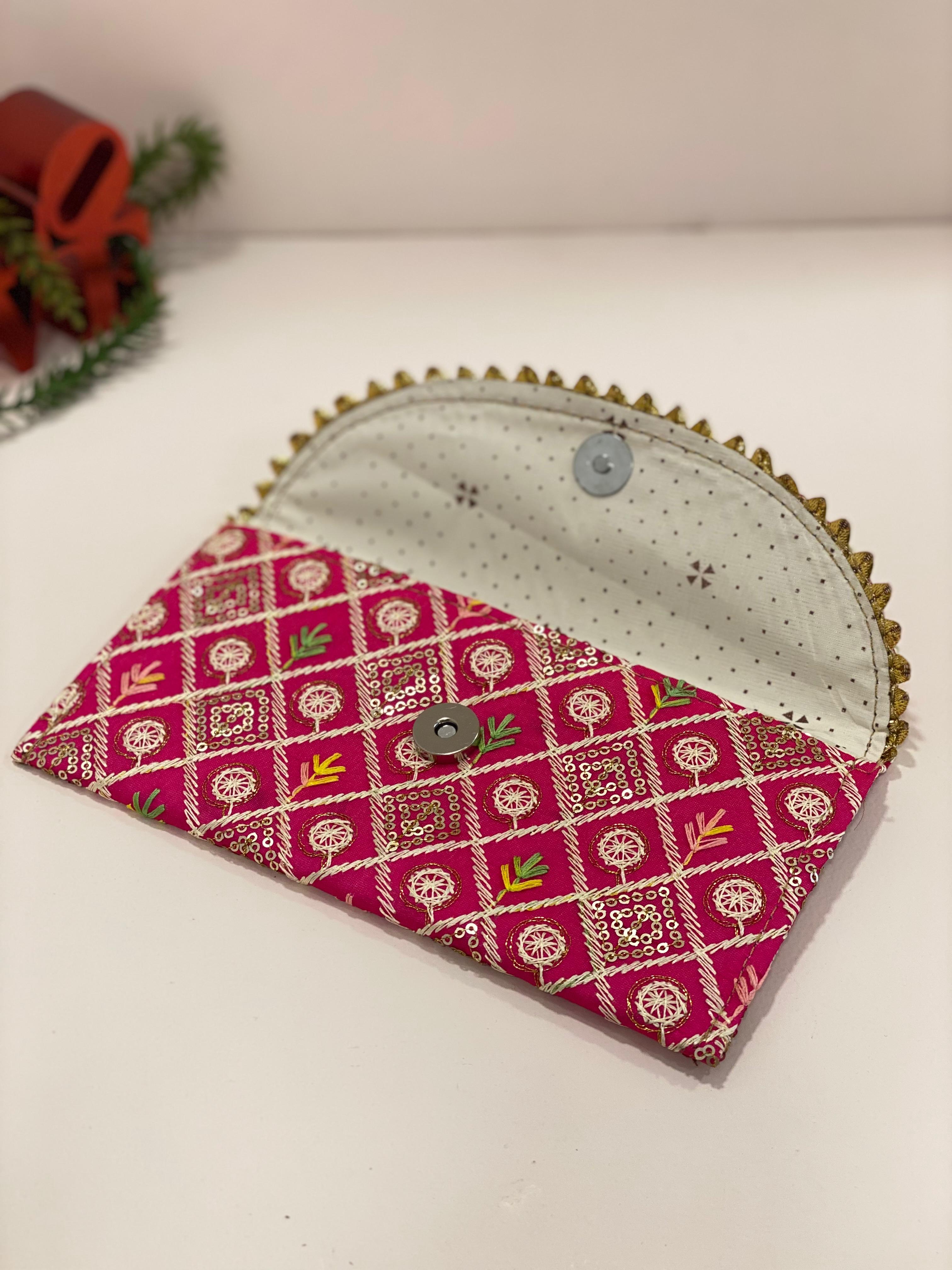 Handcrafted Embroidered Envelope Clutch Pouch – Traditional Fabric Gift Envelope | Ethnic Money & Jewellery Holder