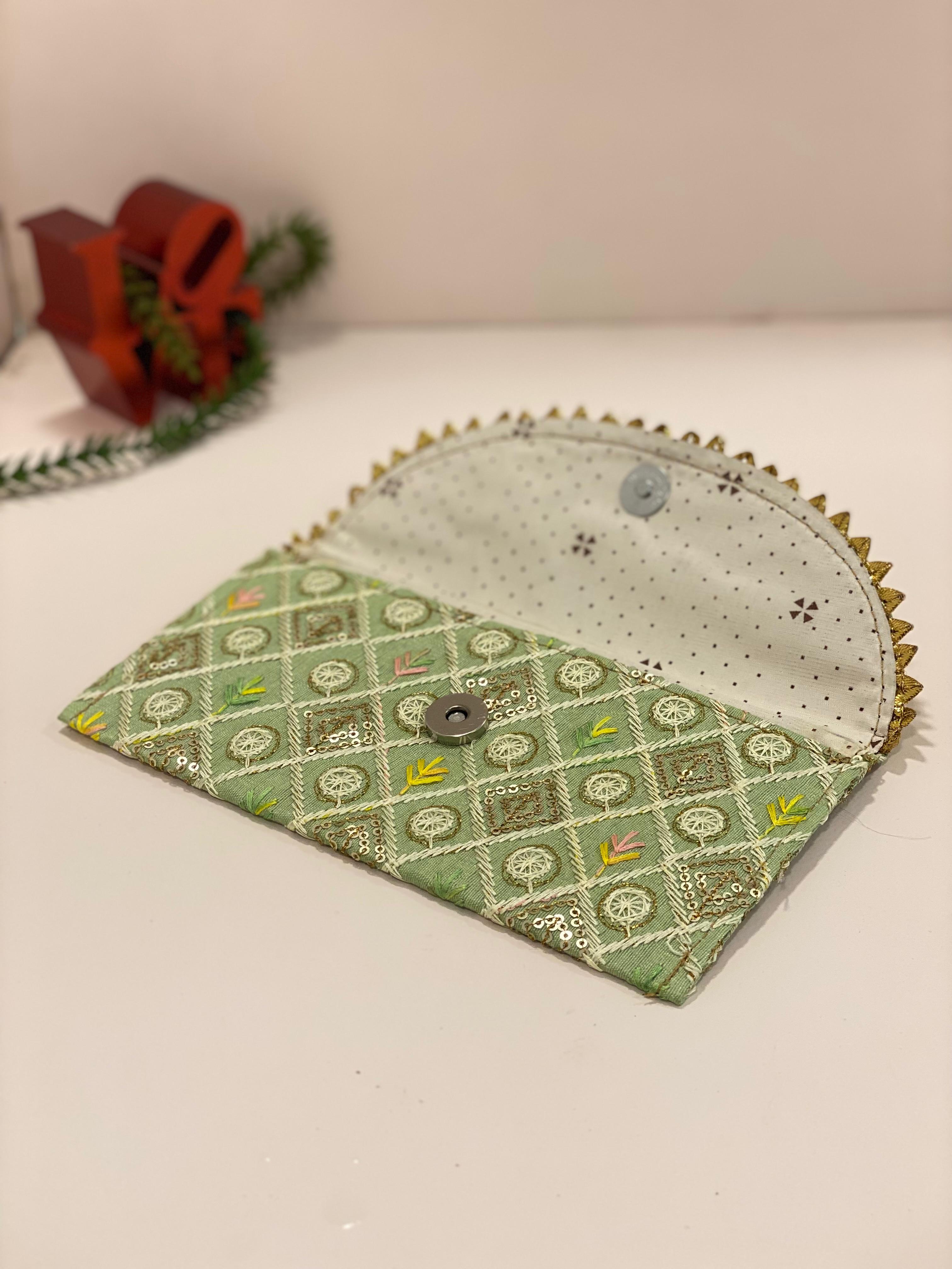 Handcrafted Embroidered Envelope Clutch Pouch – Traditional Fabric Gift Envelope | Ethnic Money & Jewellery Holder