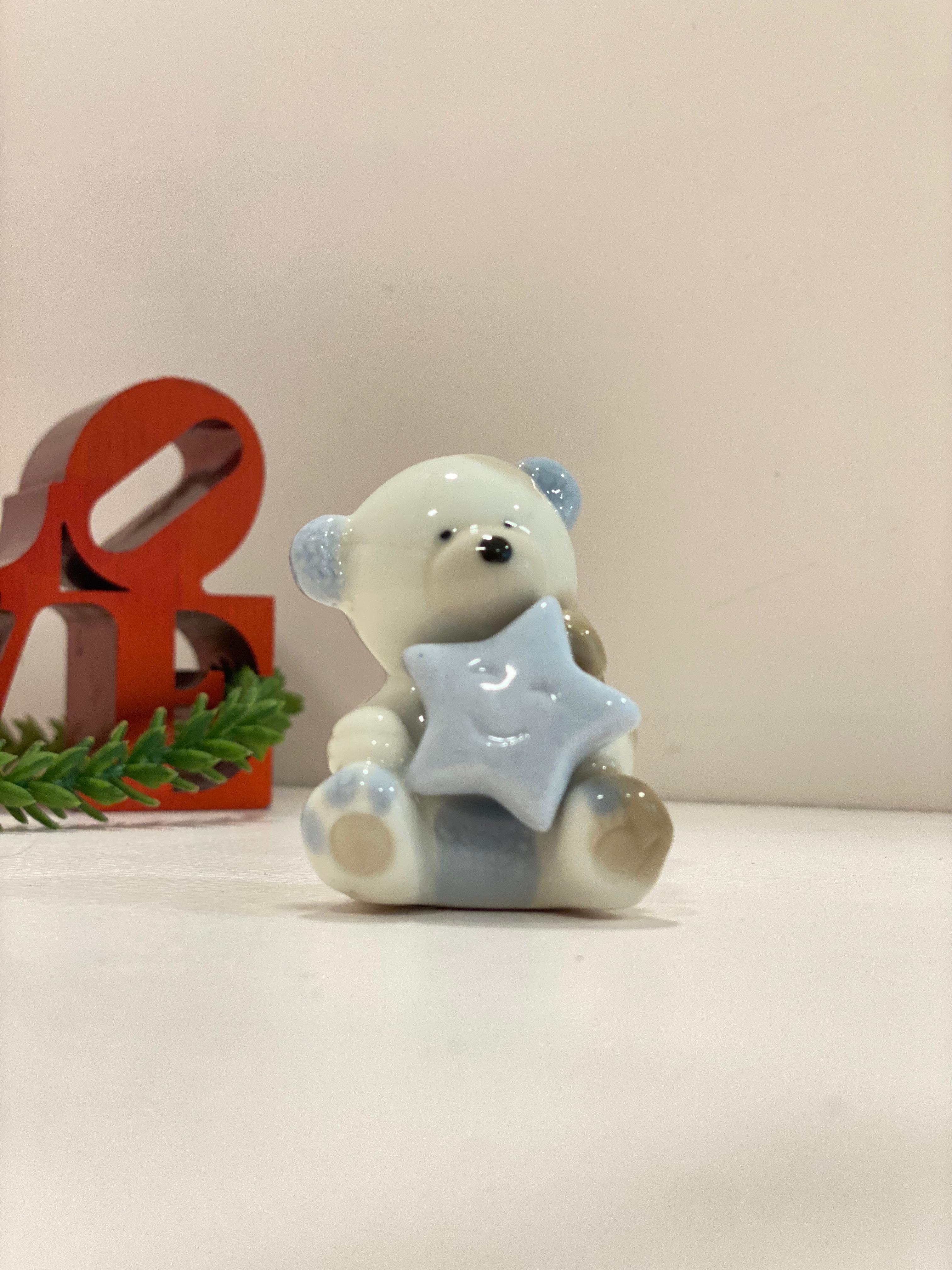 Cute Ceramic Teddy Bear Figurine Decor – Mini Pastel Bear Ornament | Kawaii Desk & Shelf Decoration