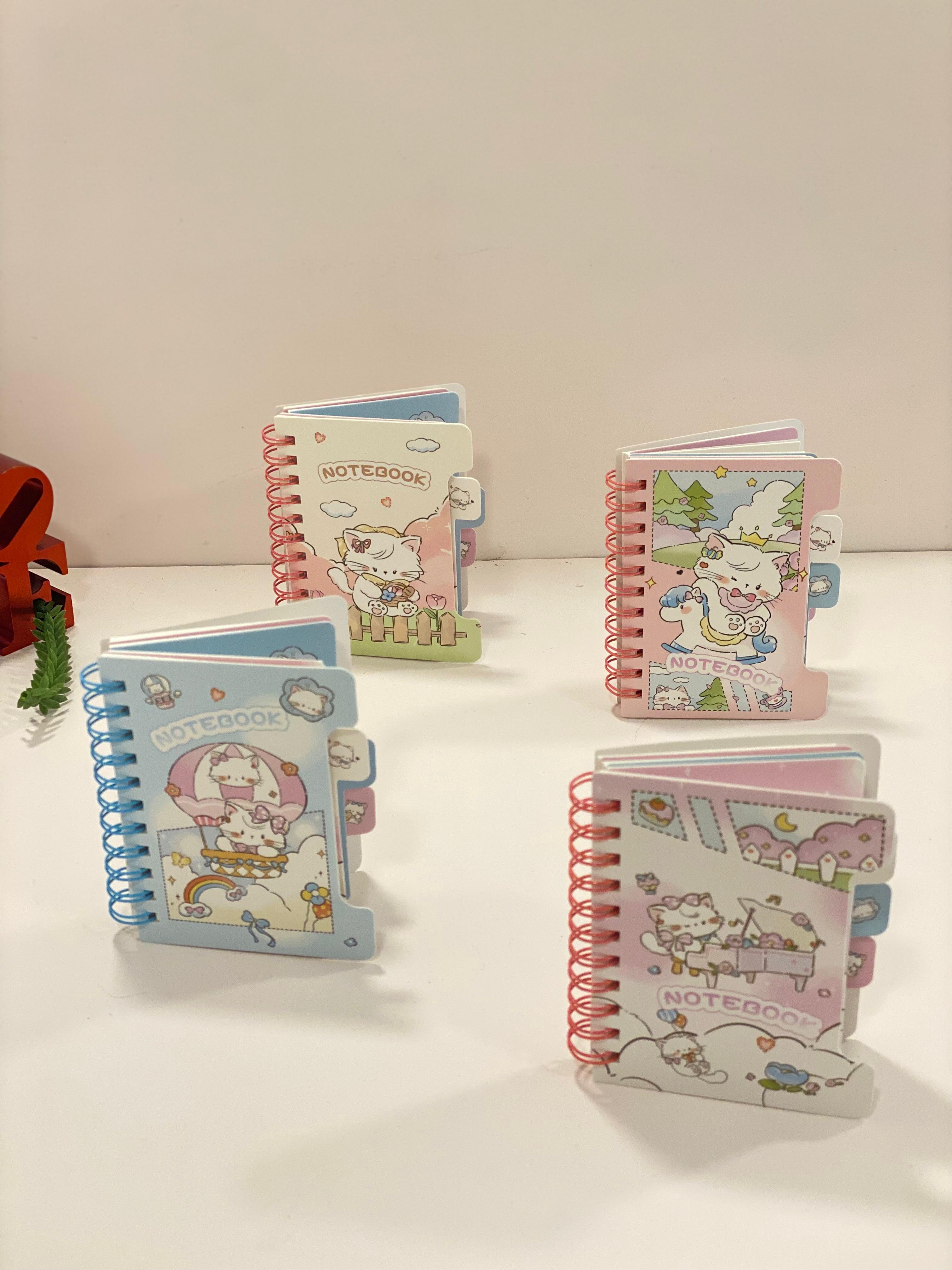 Cute Kawaii Mini Spiral Notebook with Tabs – Cartoon Cat Pocket Notebook | Aesthetic Small Diary for School, Journaling & Gifts
