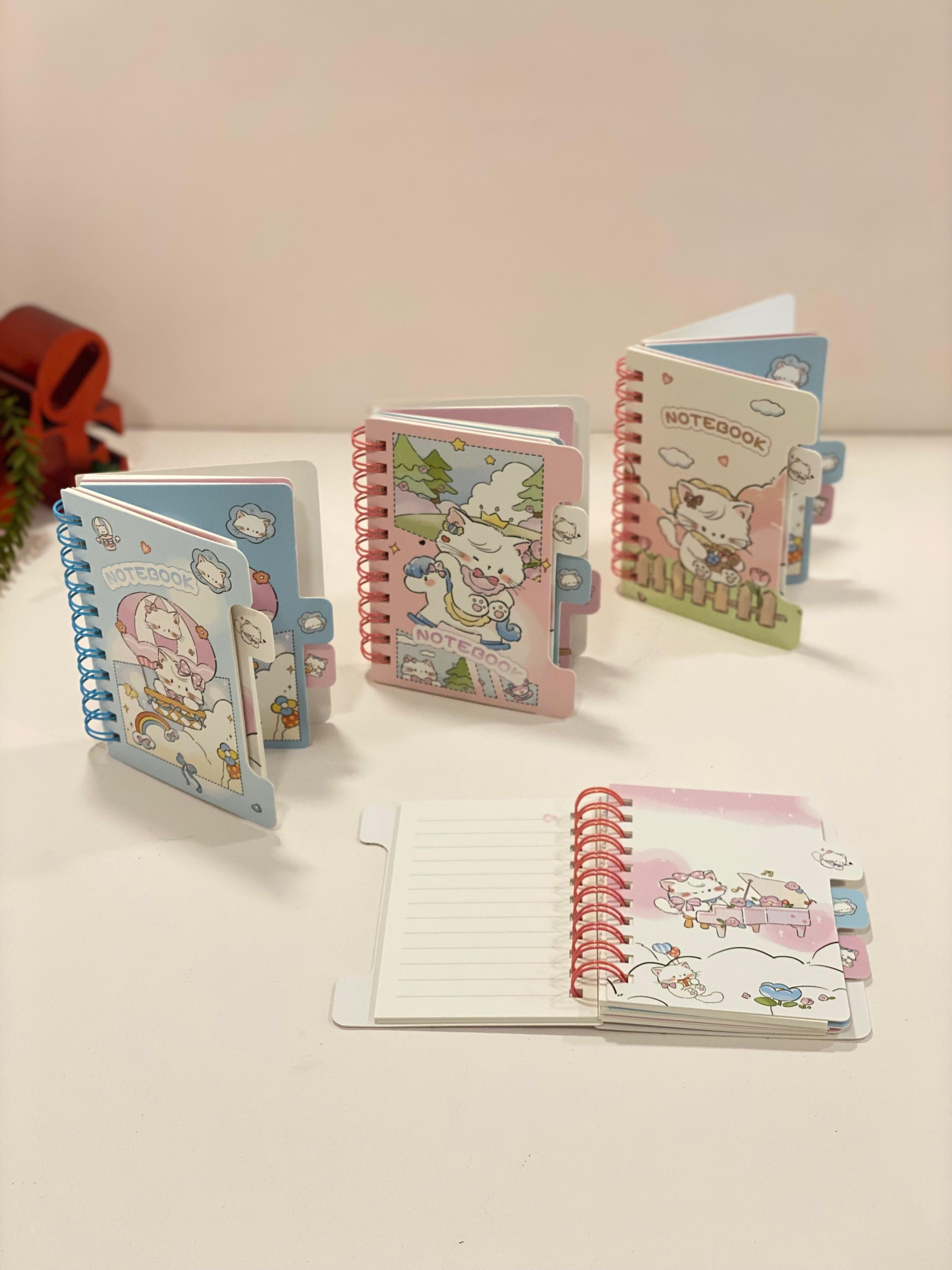Cute Kawaii Mini Spiral Notebook with Tabs – Cartoon Cat Pocket Notebook | Aesthetic Small Diary for School, Journaling & Gifts