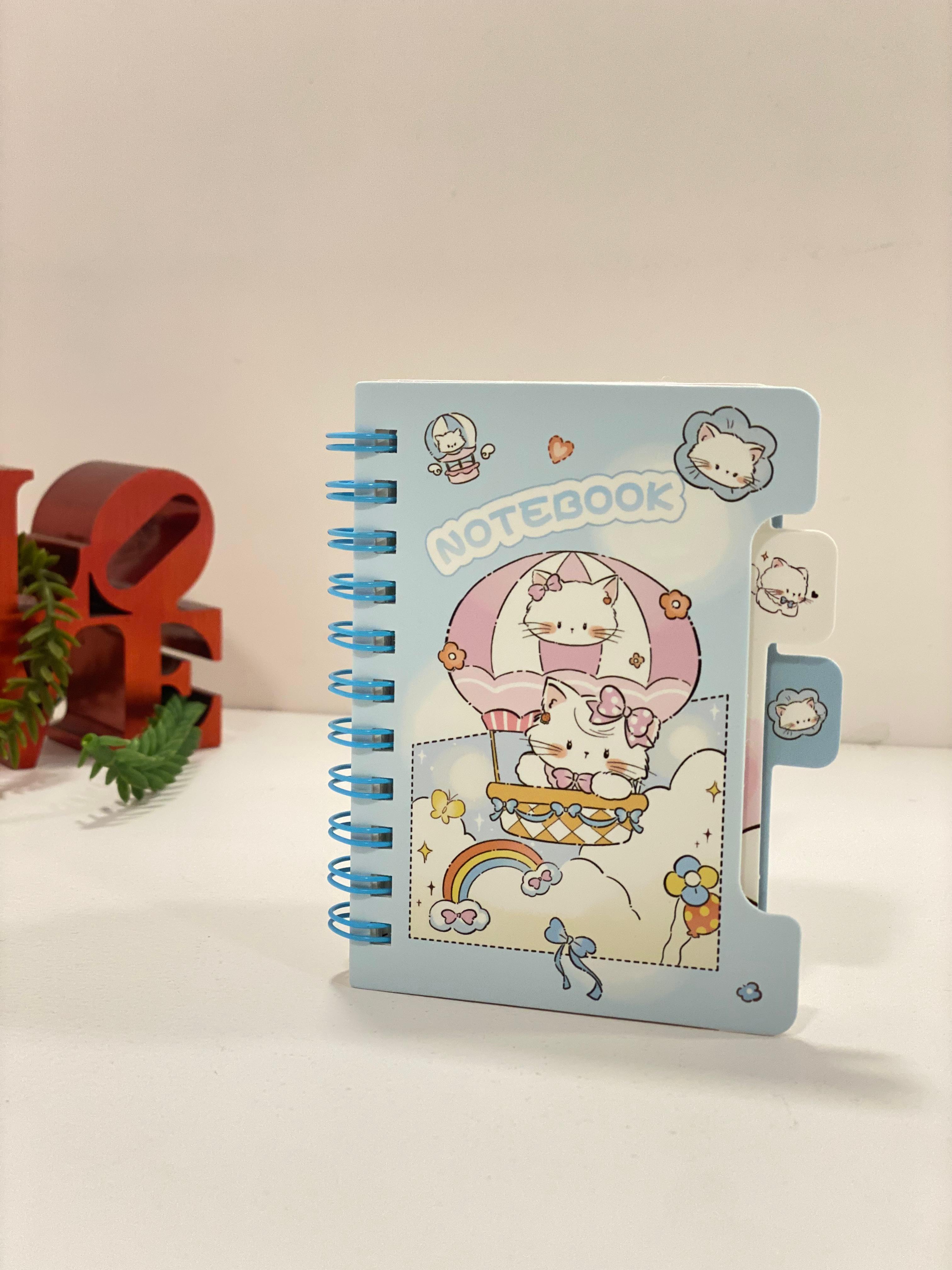 Cute Kawaii Mini Spiral Notebook with Tabs – Cartoon Cat Pocket Notebook | Aesthetic Small Diary for School, Journaling & Gifts
