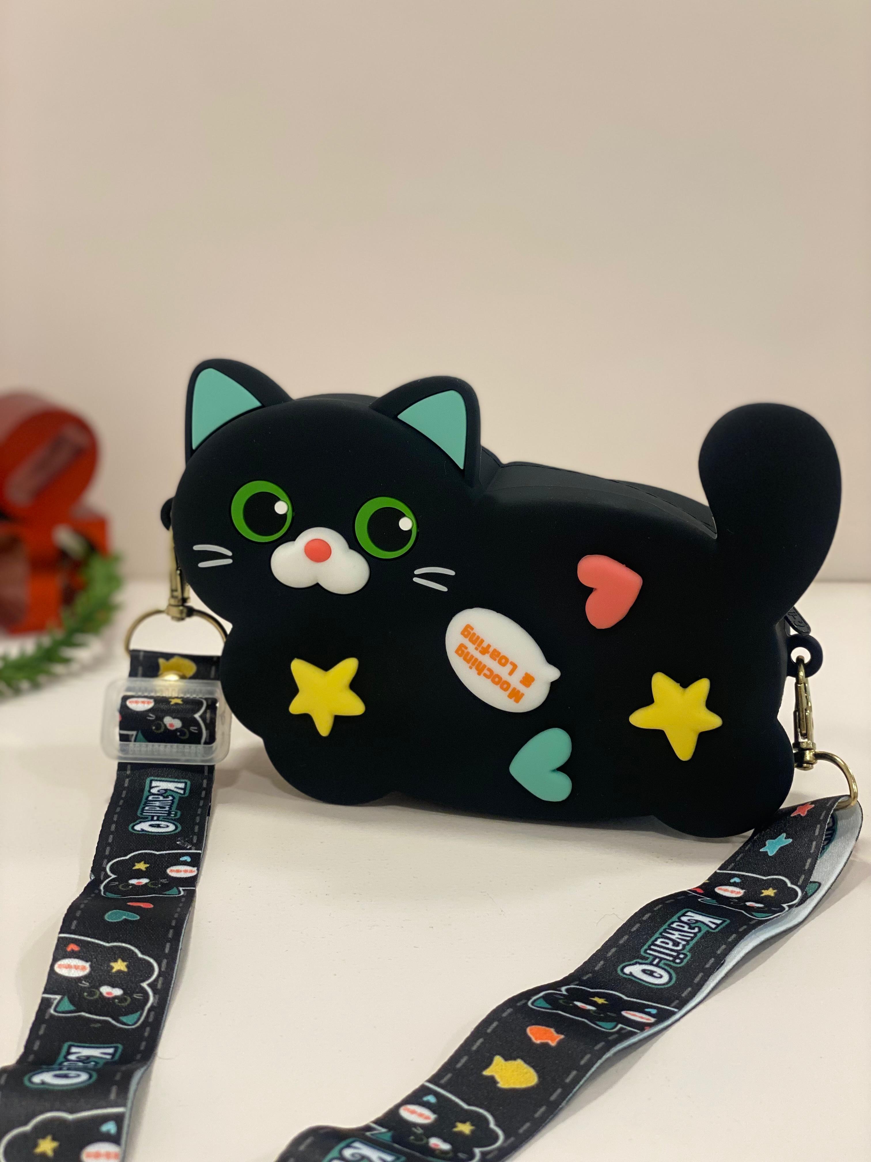 Kawaii 3D Unicorn & Black Cat Travel Pouch Set – Cute Silicone Crossbody Mini Bag with Keychain, Comb & Accessories