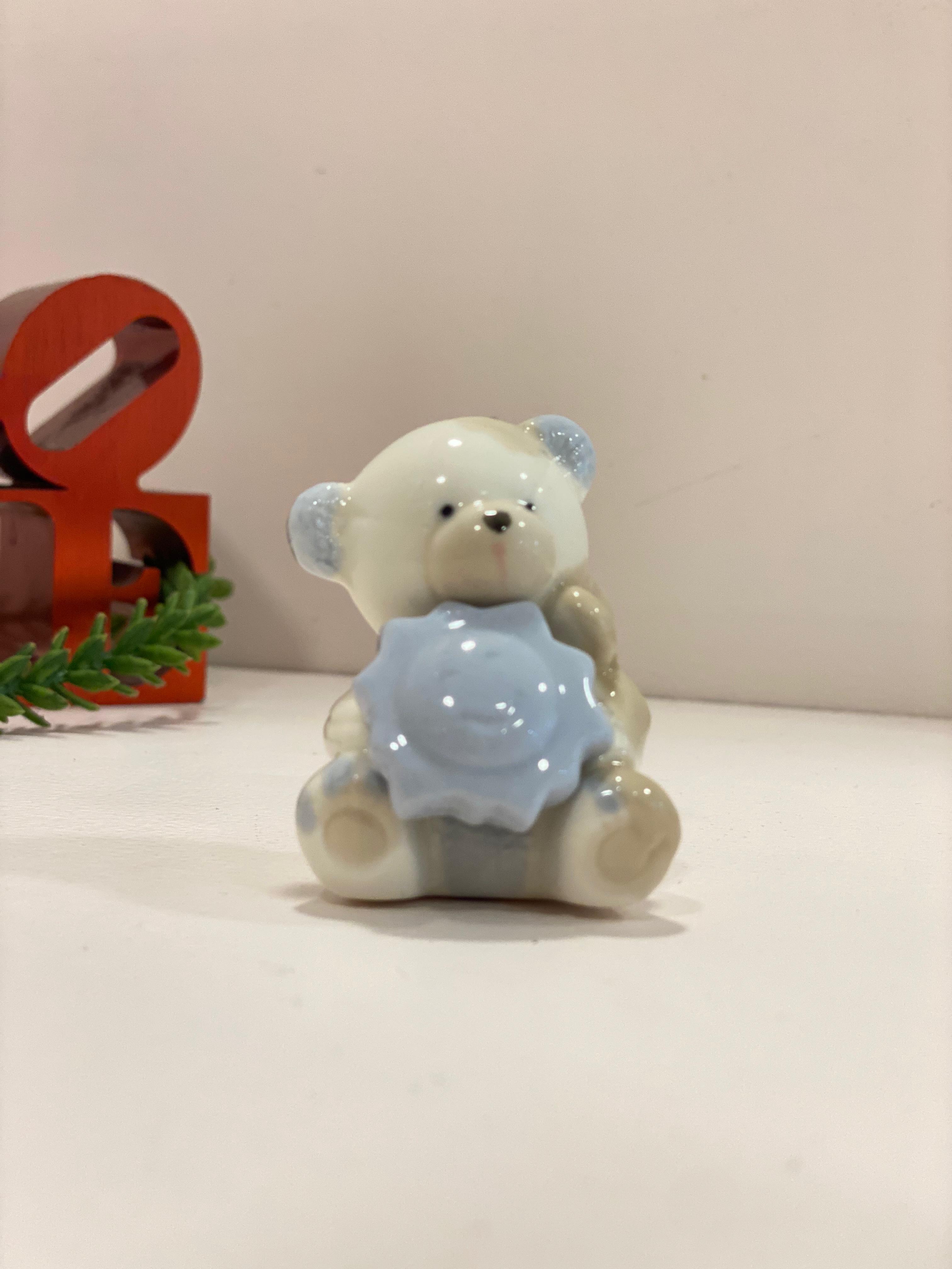 Cute Ceramic Teddy Bear Figurine Decor – Mini Pastel Bear Ornament | Kawaii Desk & Shelf Decoration