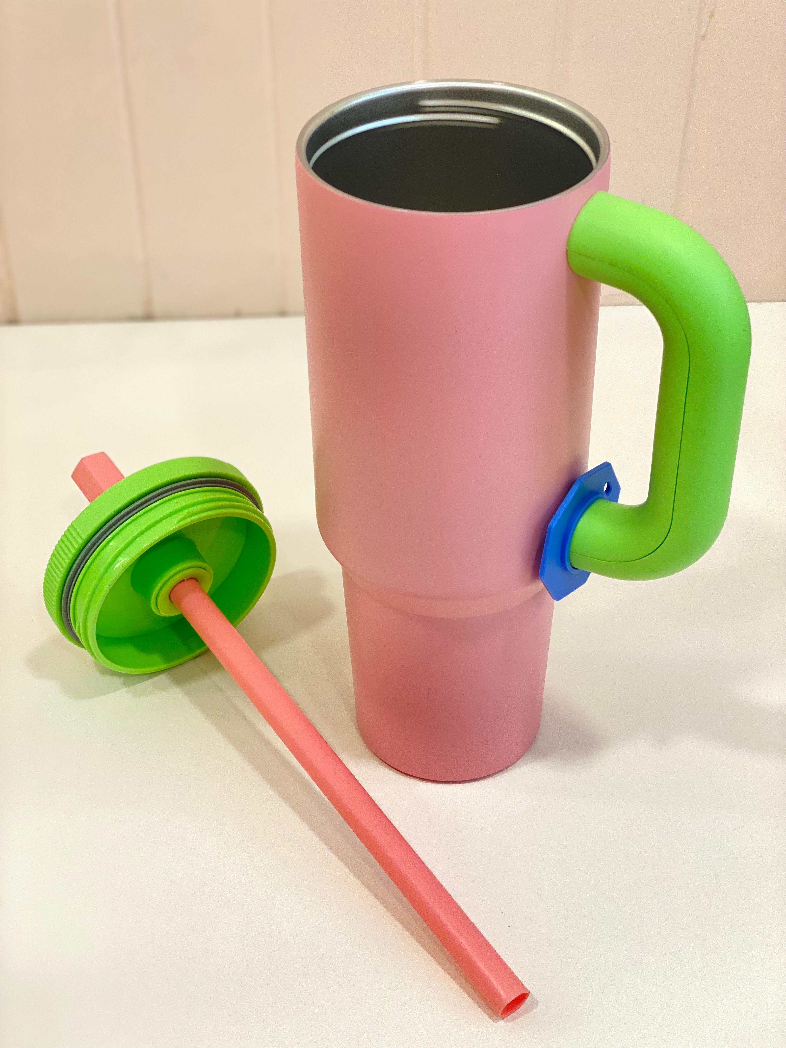 Pastel Insulated Travel Tumbler with Handle & Straw – Large Capacity Leakproof Thermal Cup | Aesthetic Reusable Drink Mug