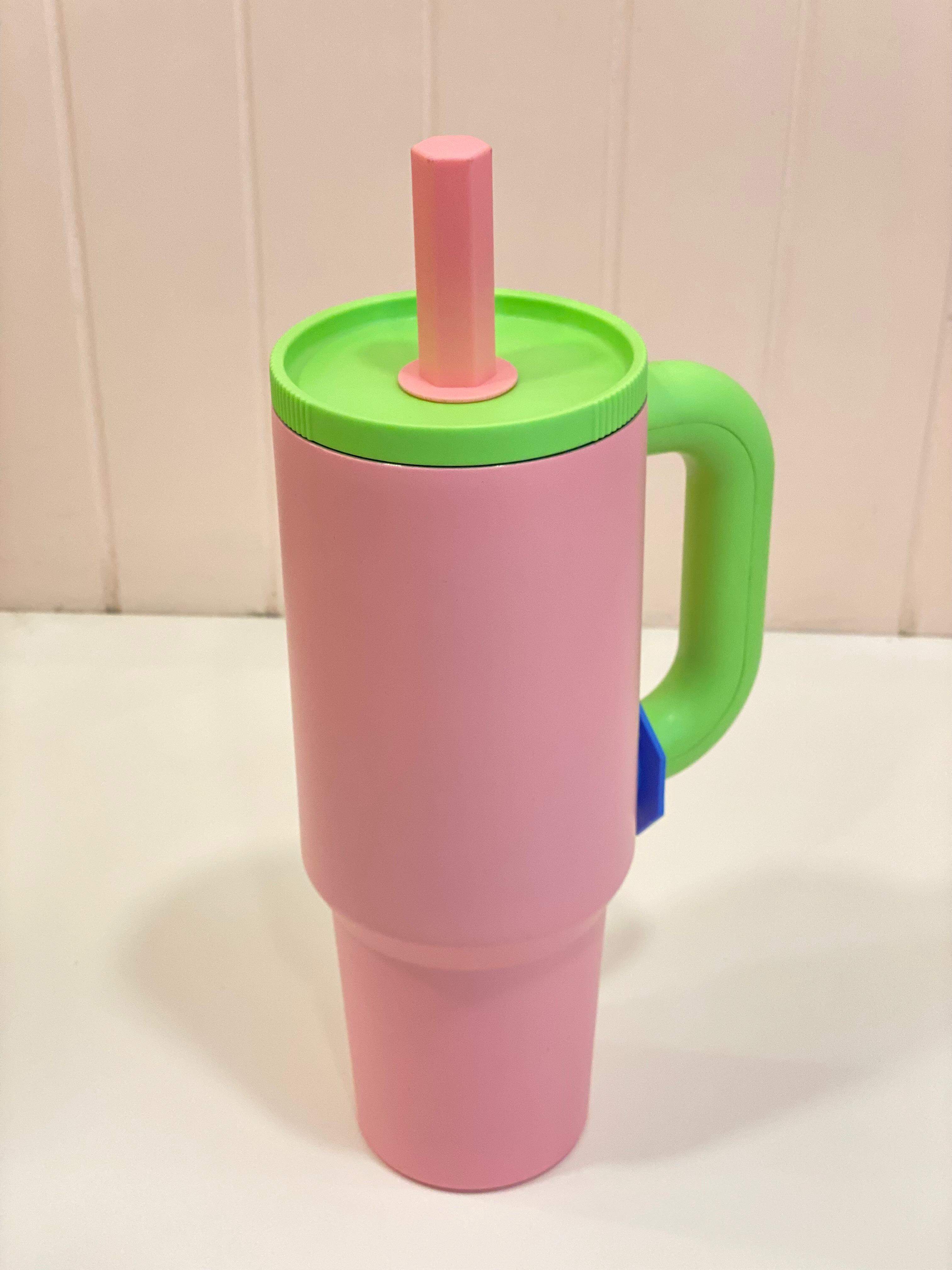 Pastel Insulated Travel Tumbler with Handle & Straw – Large Capacity Leakproof Thermal Cup | Aesthetic Reusable Drink Mug