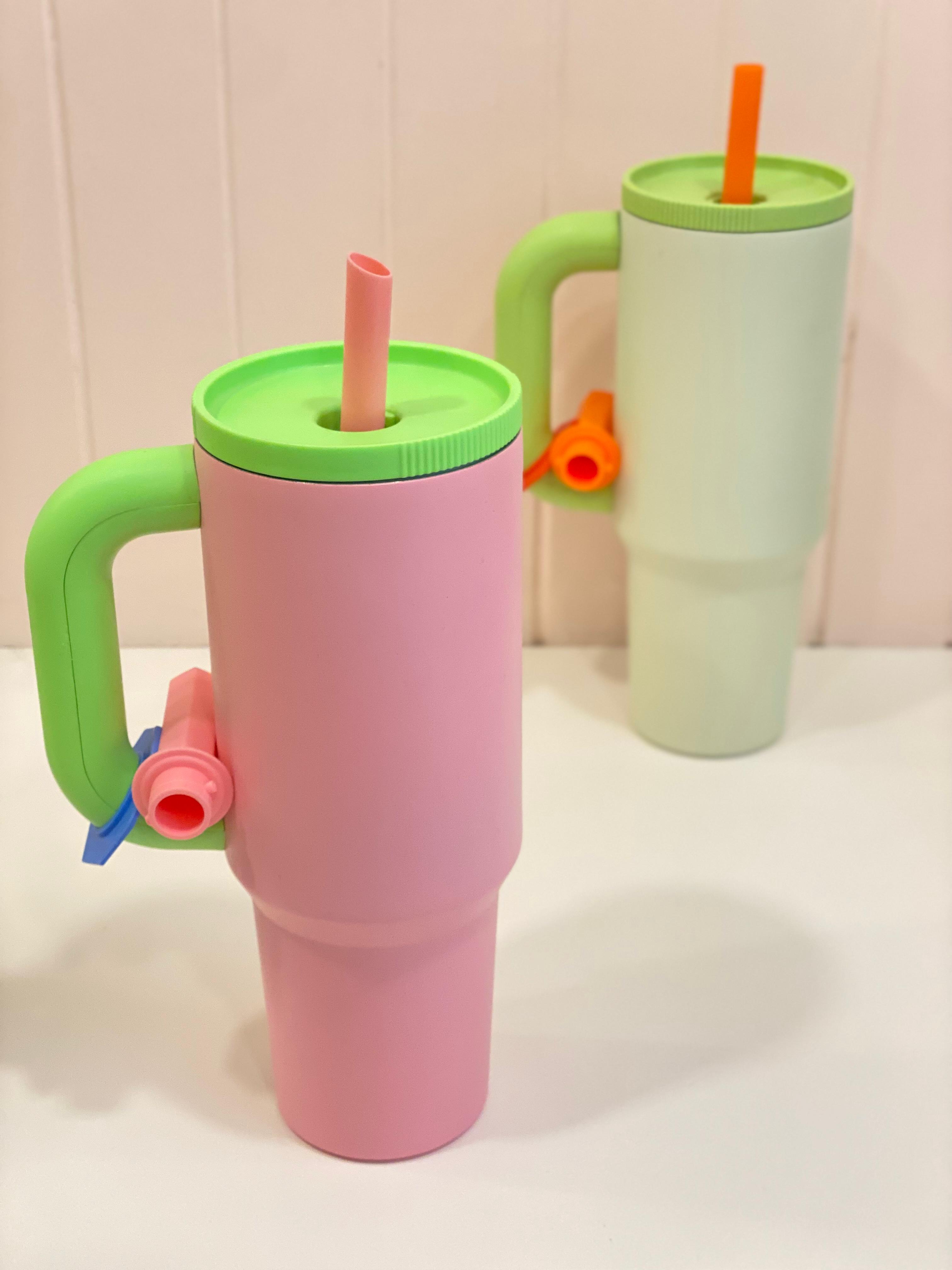 Pastel Insulated Travel Tumbler with Handle & Straw – Large Capacity Leakproof Thermal Cup | Aesthetic Reusable Drink Mug