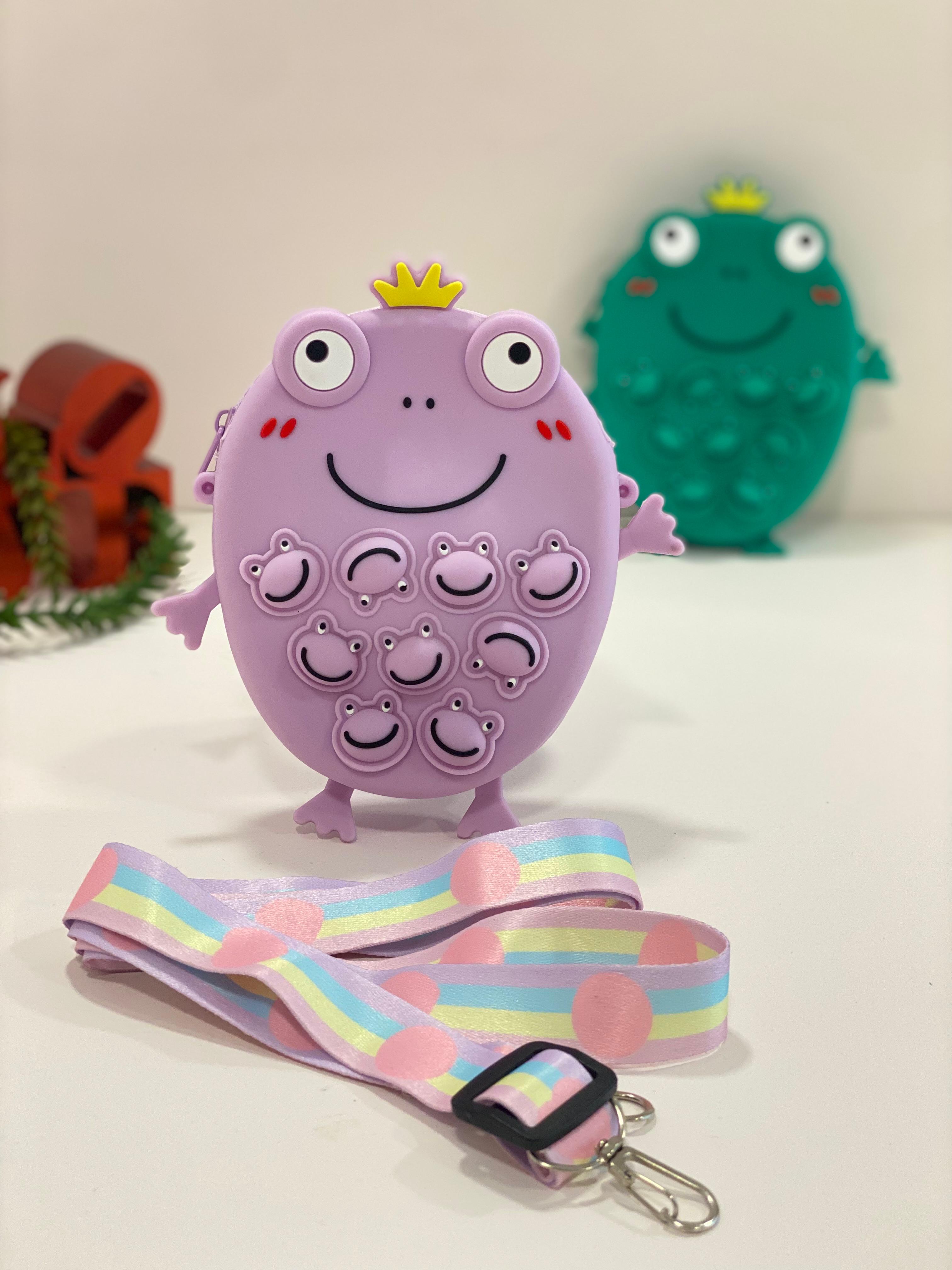 Cute Frog Pop It Keychain Wallet with Lanyard – Silicone Coin Pouch & Fidget Toy for Kids | Kawaii Mini Storage Case