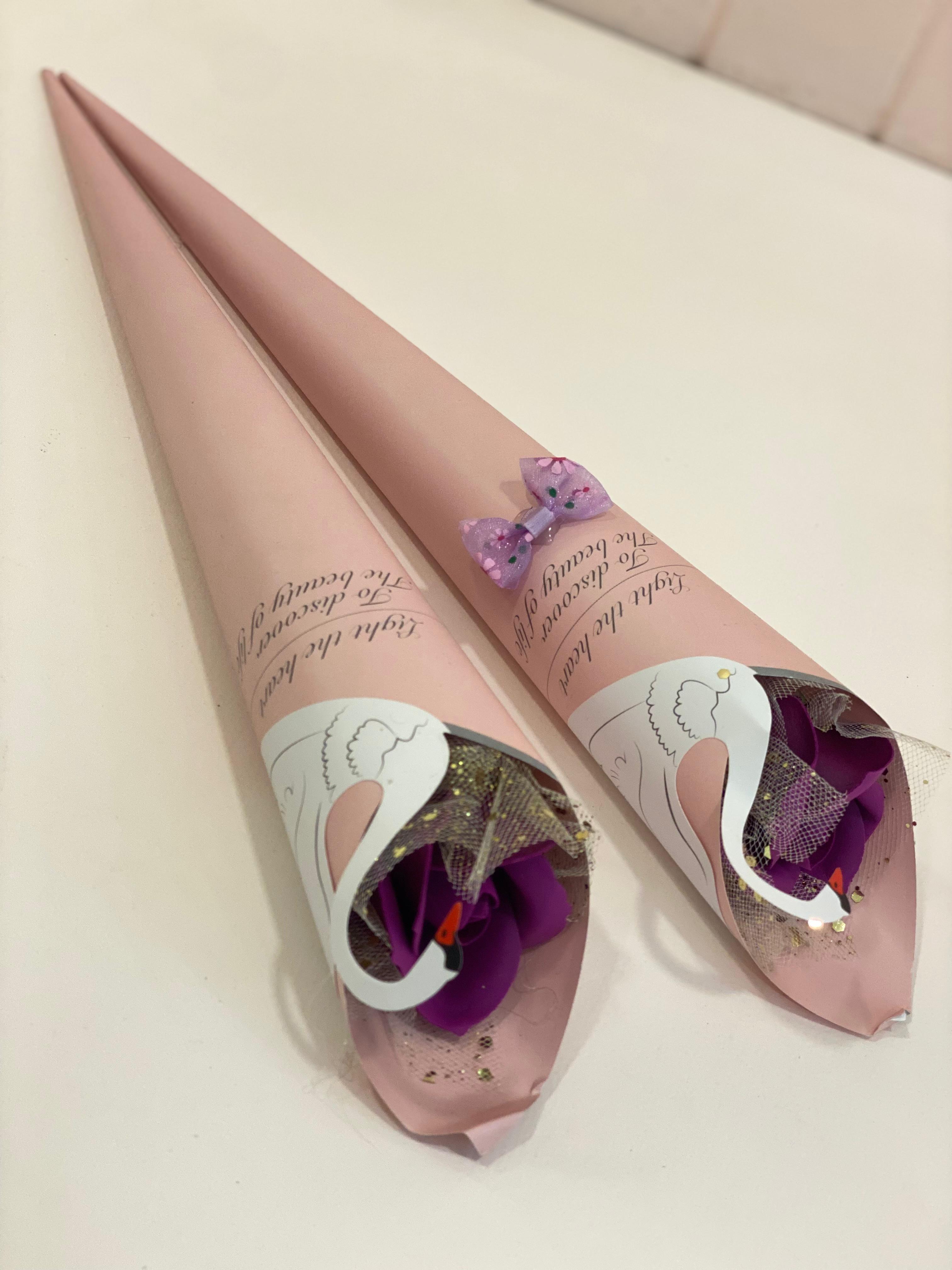 Pastel Artificial Flower Bouquet Gift Cone – Ready-Made Swan Wrap Bouquet | Aesthetic Decorative Gift Bouquet | Graduation & Birthday Gift