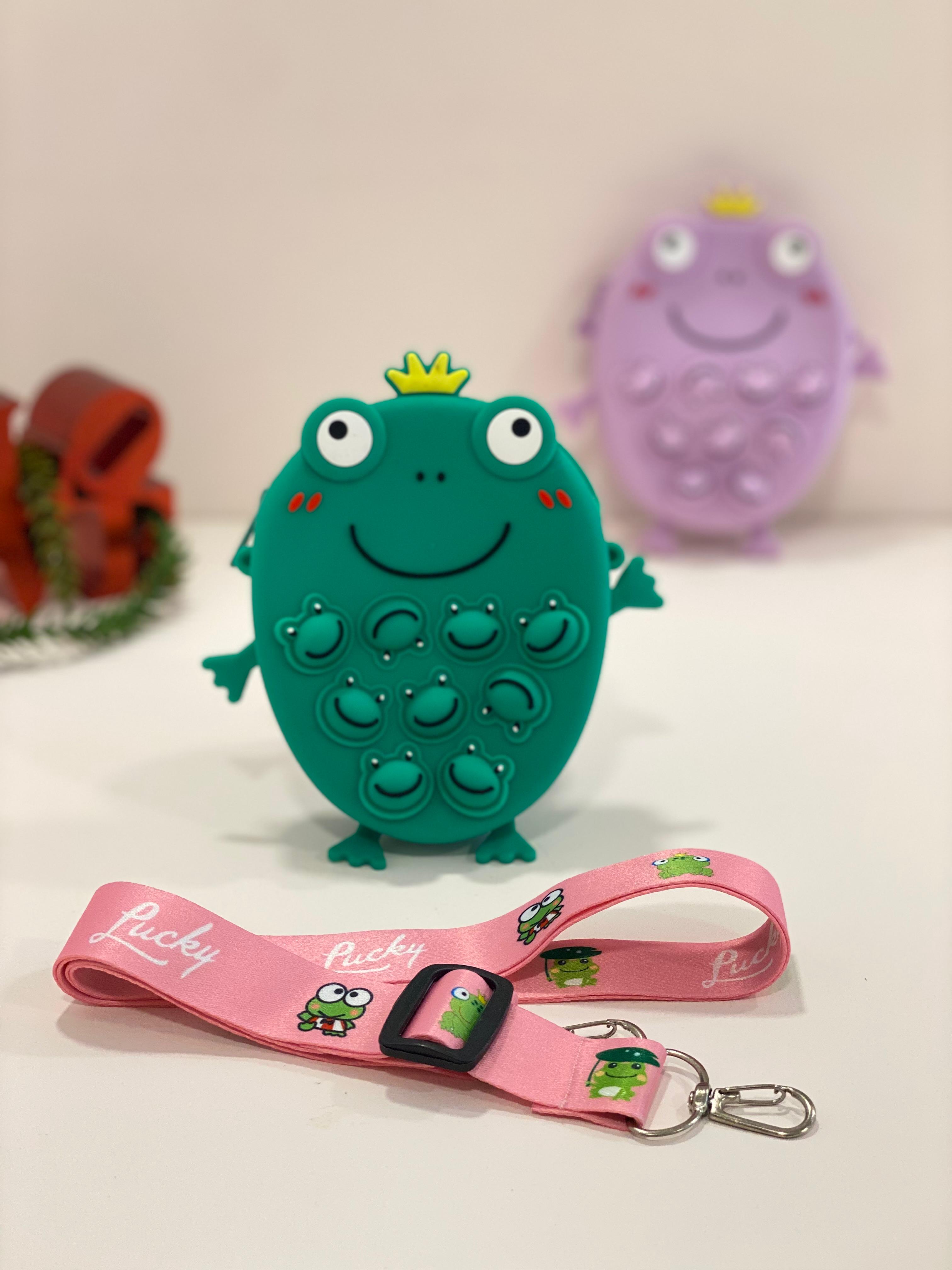 Cute Frog Pop It Keychain Wallet with Lanyard – Silicone Coin Pouch & Fidget Toy for Kids | Kawaii Mini Storage Case